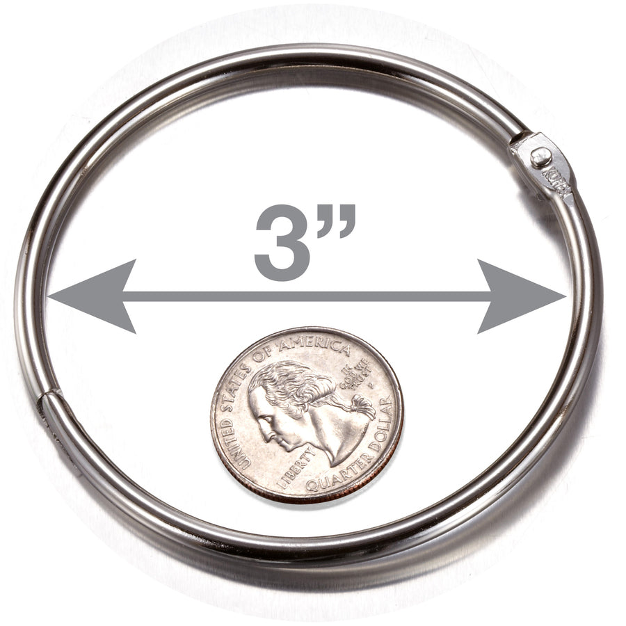Officemate Loose-Leaf Book Rings - 3" Diameter - Silver - Metal - 10 / Box