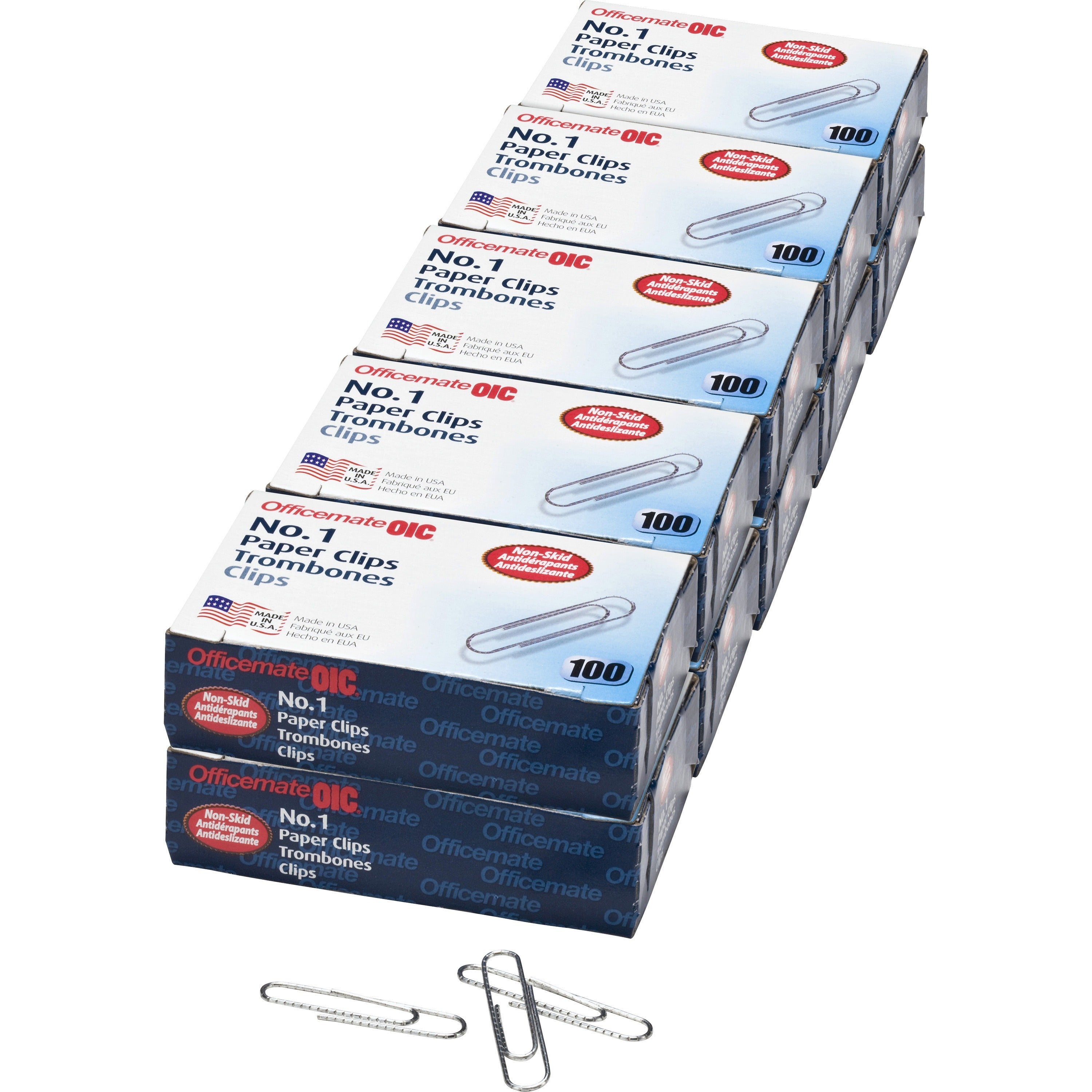 Paper Clips, #1 Non-Skid, 100 Per Box, 10 Boxes