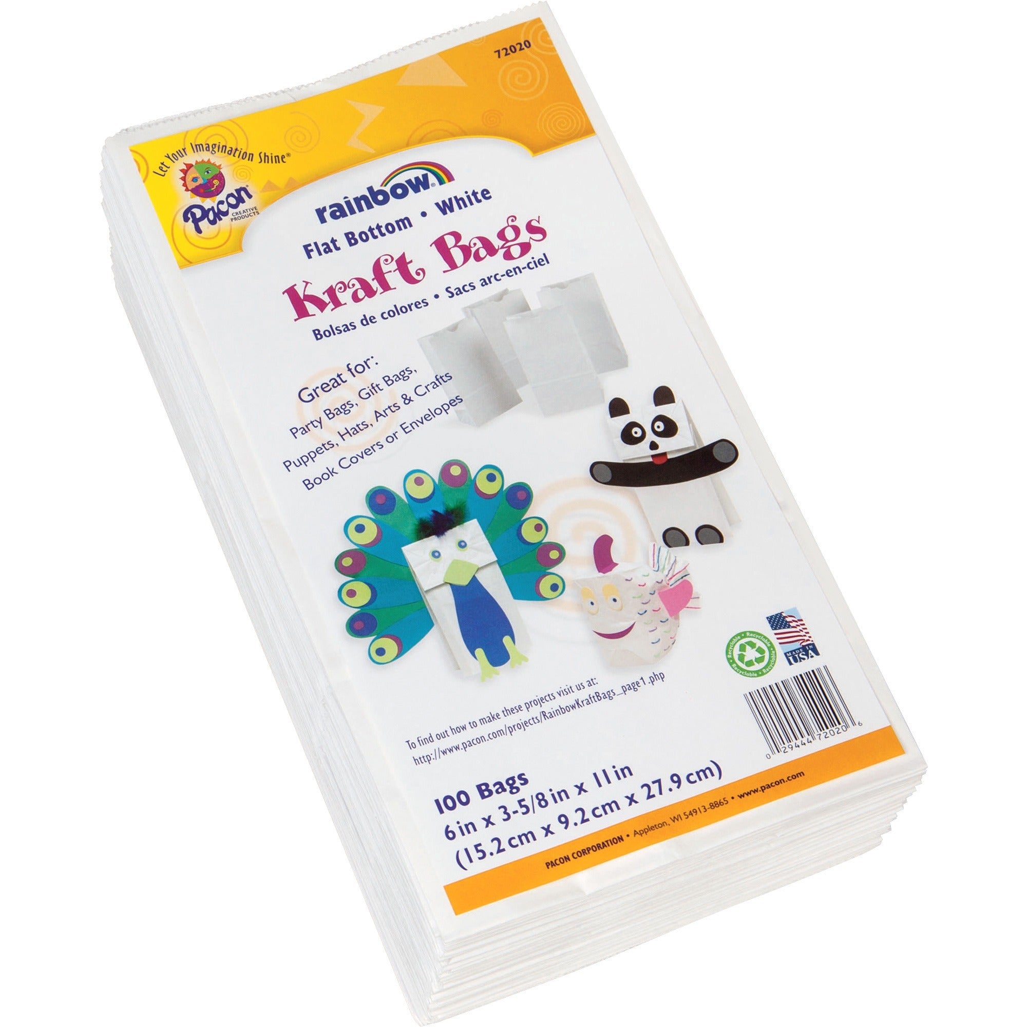 Kraft Bag, White, 6" x 3-5/8" x 11", 100 Bags