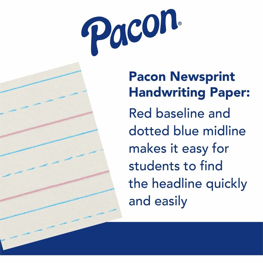 Newsprint Handwriting Paper, Dotted Midline, Grade 1, 5/8" x 5/16" x 5/16" Ruled Long, 10-1/2" x 8", 500 Sheets