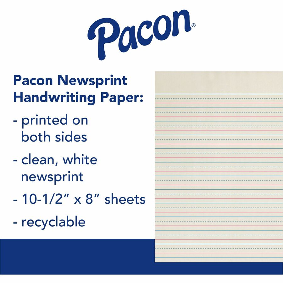 Newsprint Handwriting Paper, Dotted Midline, Grade 1, 5/8" x 5/16" x 5/16" Ruled Long, 10-1/2" x 8", 500 Sheets