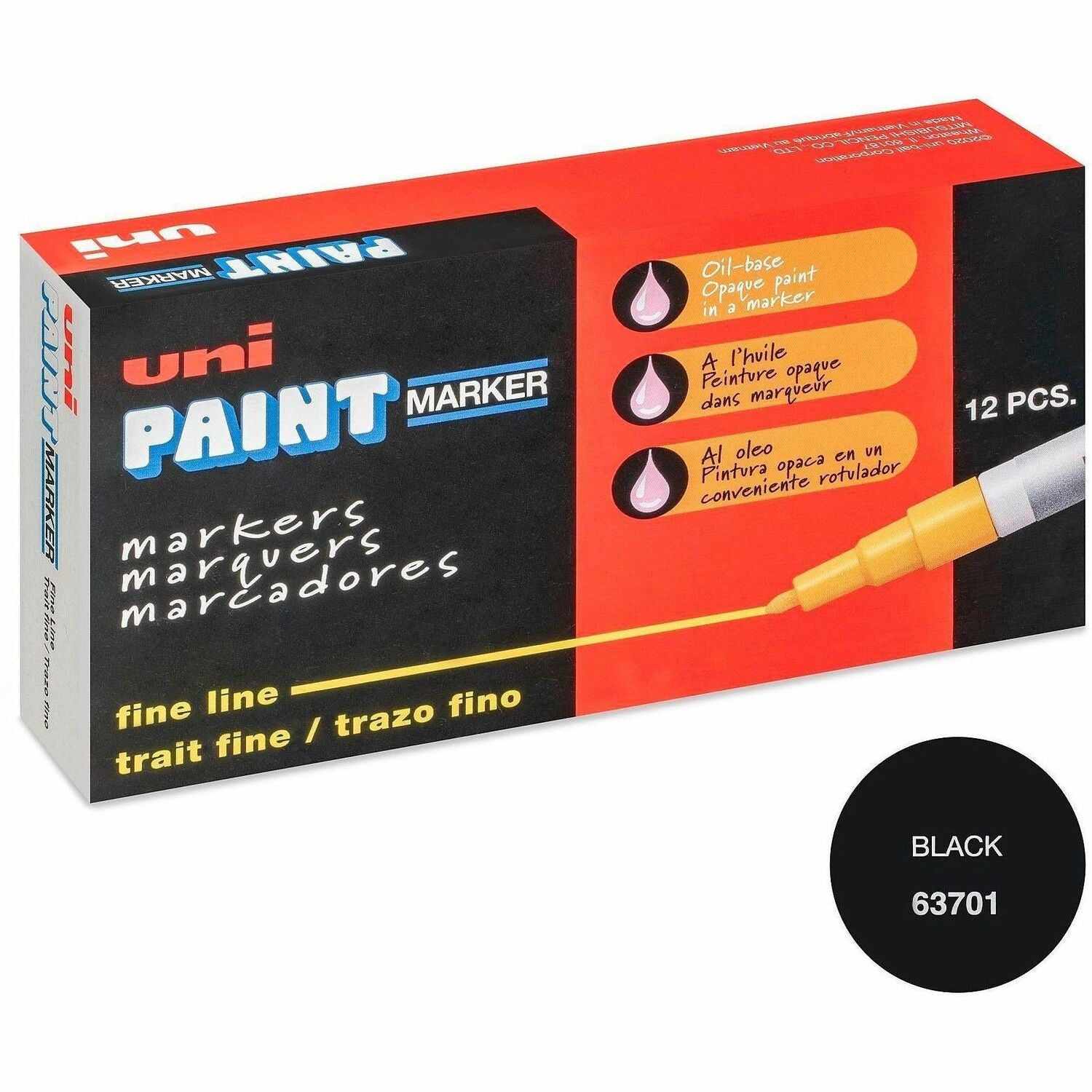 uniball™ uni-Paint PX-21 Oil-Based Paint Marker - Fine Marker Point - Retractable - Black Ink - Rubber Barrel - 1 Each