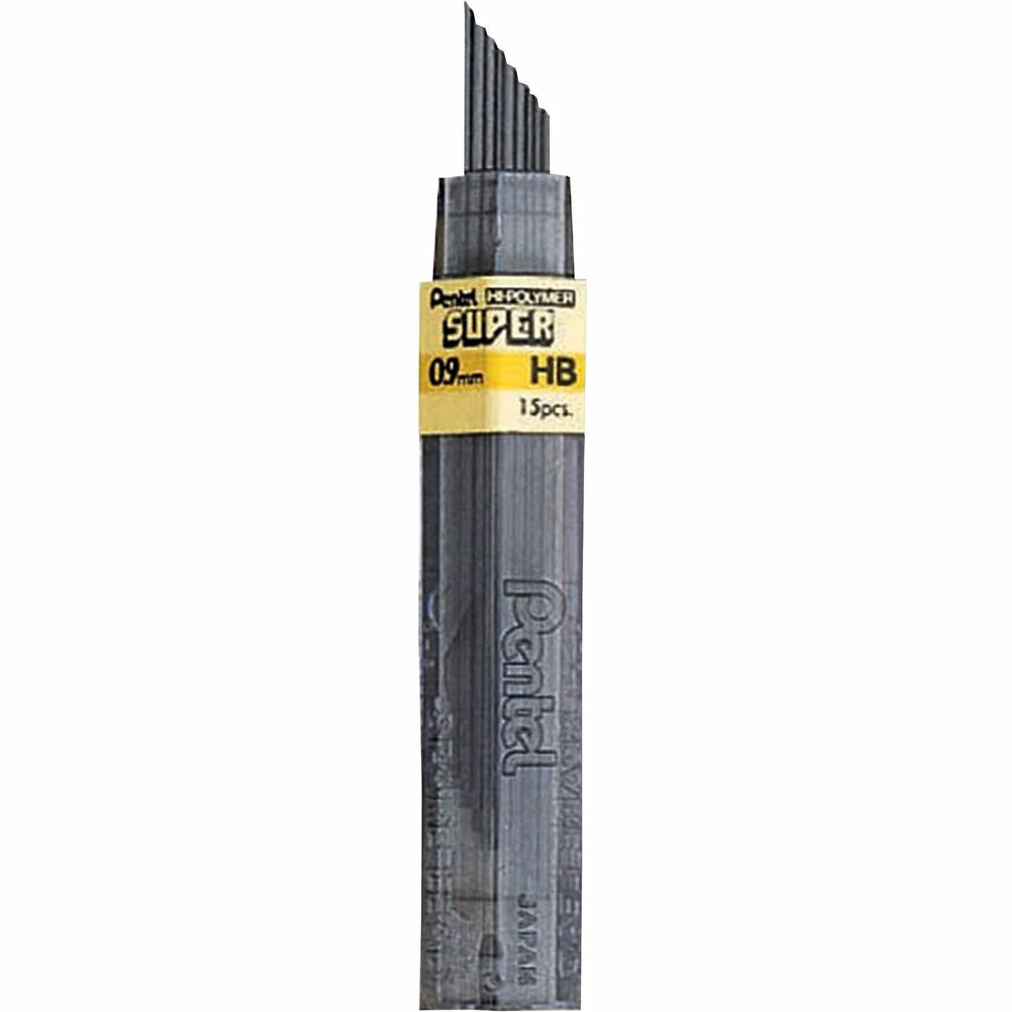 Pentel Super Hi-Polymer Lead Refills for Mechanical Pencils, 15 Leads Per Tube, HB Grade, Standard Lead for Everyday Use, 0.9mm Bold Point