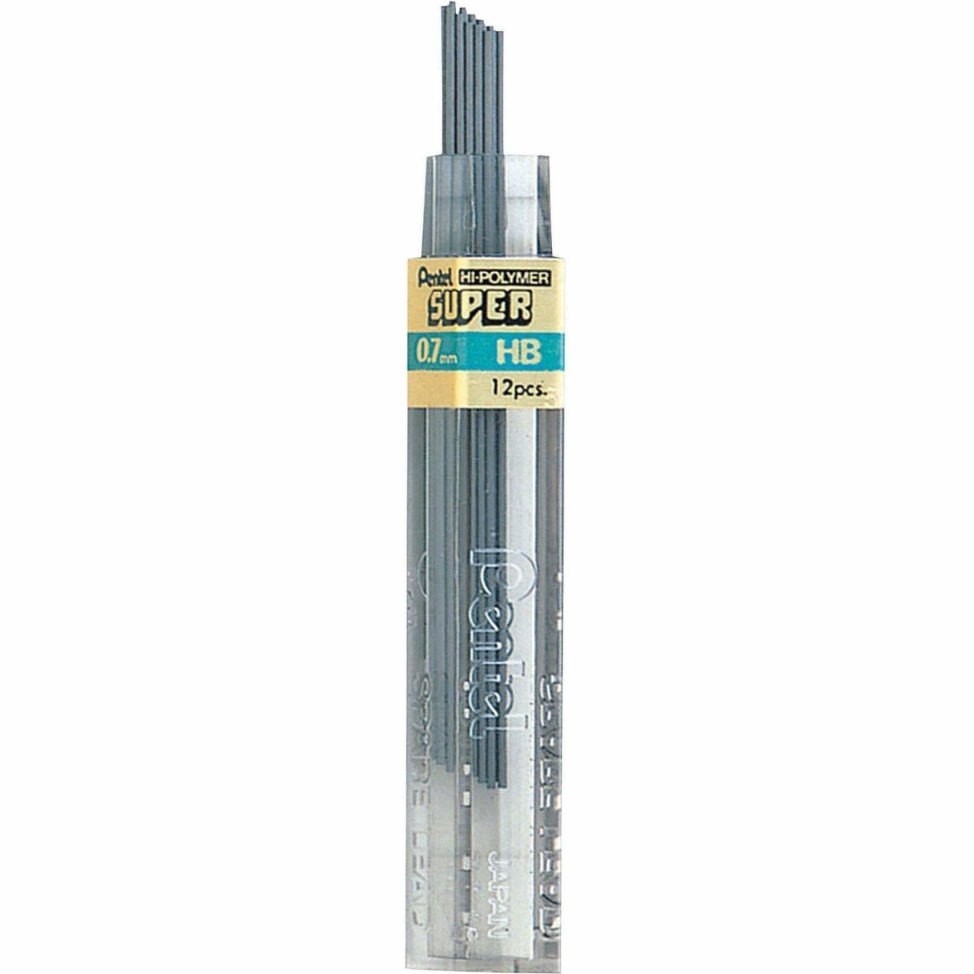 Pentel Super Hi-Polymer Lead Refills for Mechanical Pencils, 12 Leads Per Tube, HB Grade, Standard Lead for Everyday Use, 0.7mm Medium Point, 50-HB