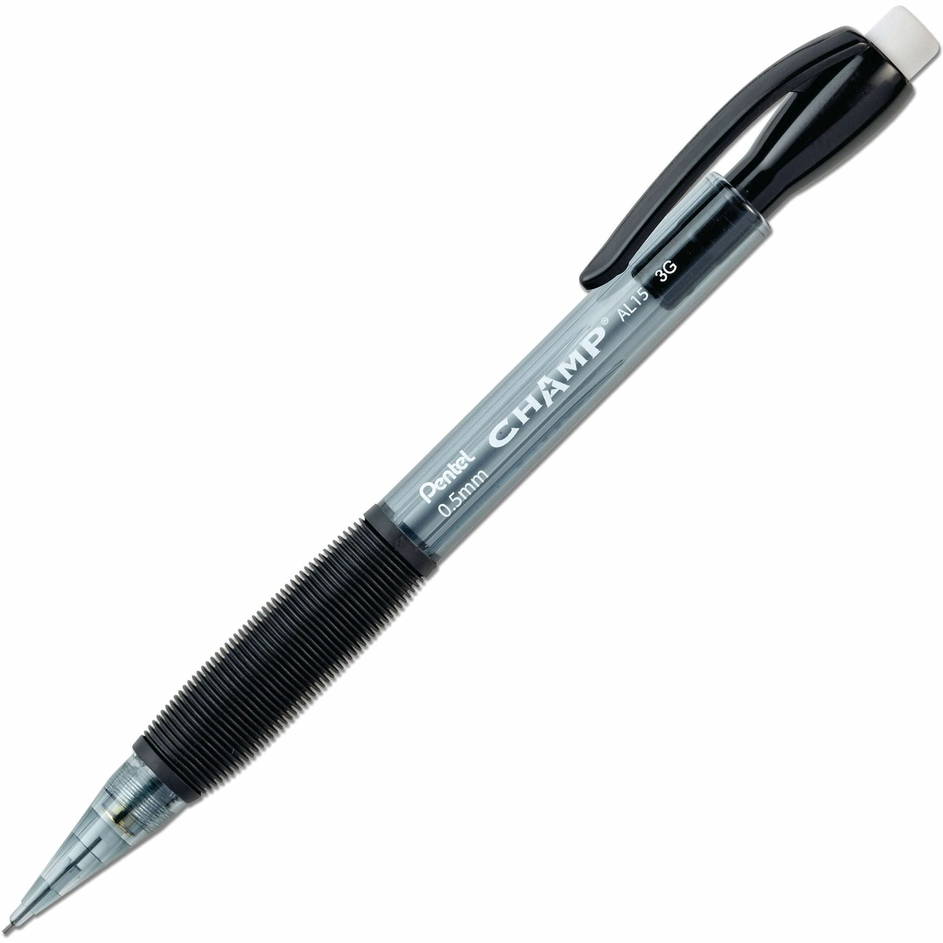 Pentel Champ Mechanical Pencils - 0.5 mm Black Lead - #2 - Refillable - Black Barrel - 1 Dozen