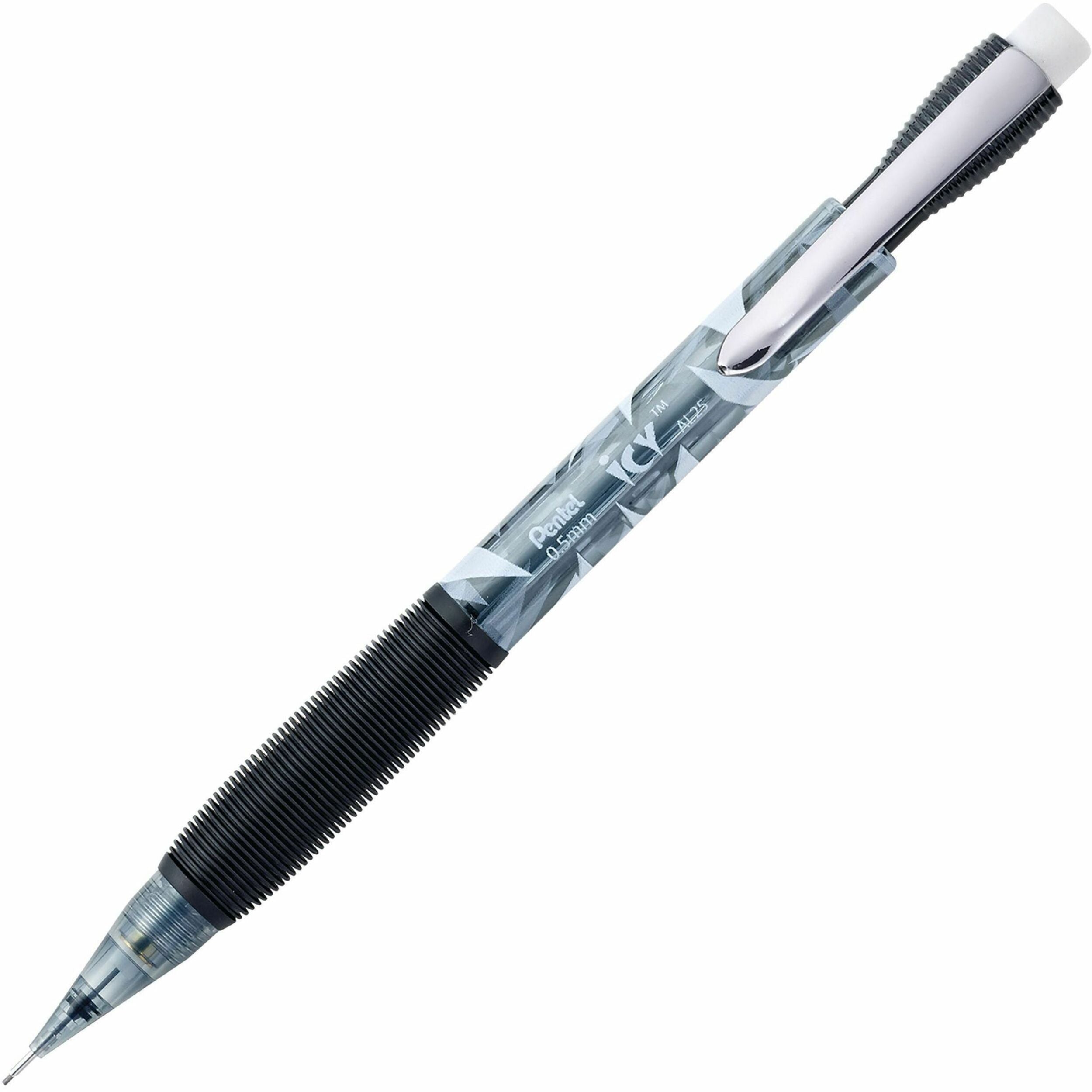 Pentel Icy Mechanical Pencil - 0.5 mm Lead - #2 - Refillable - Black Barrel - 1 Dozen