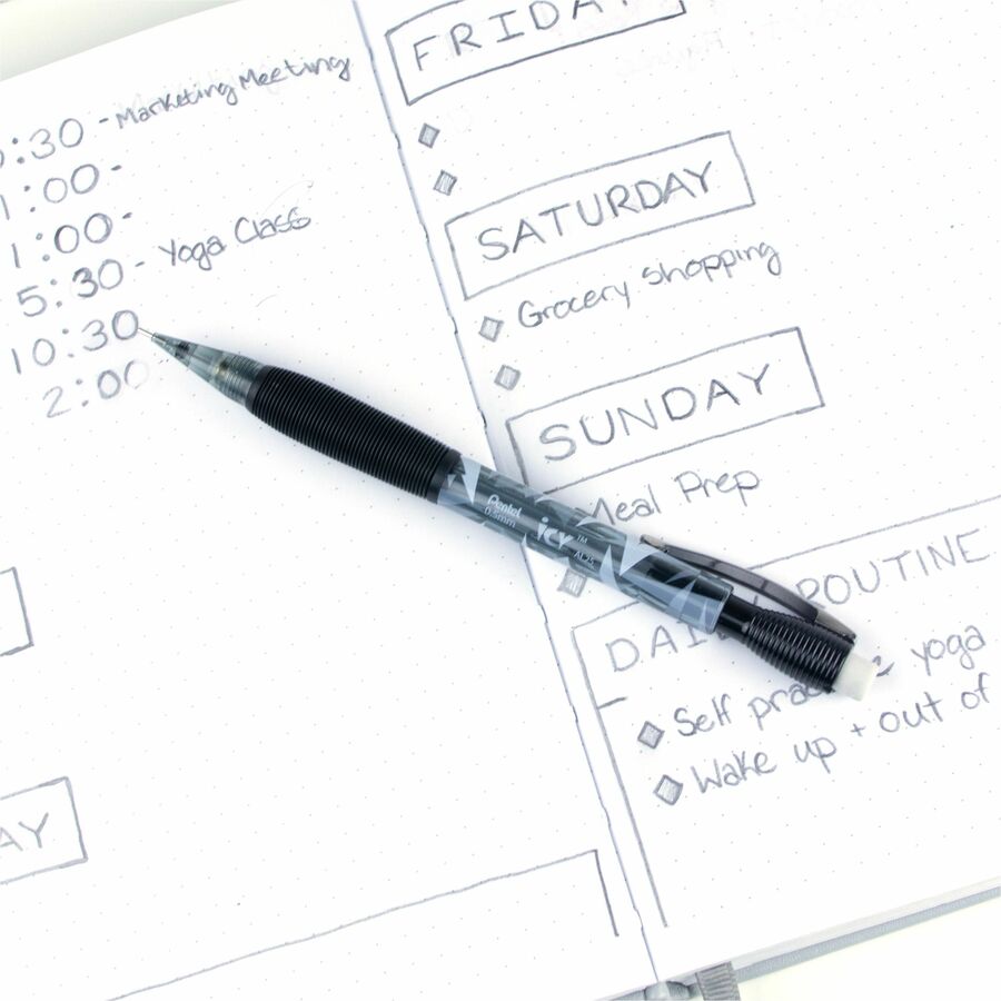 Pentel Icy Mechanical Pencil - 0.5 mm Lead - #2 - Refillable - Black Barrel - 1 Dozen