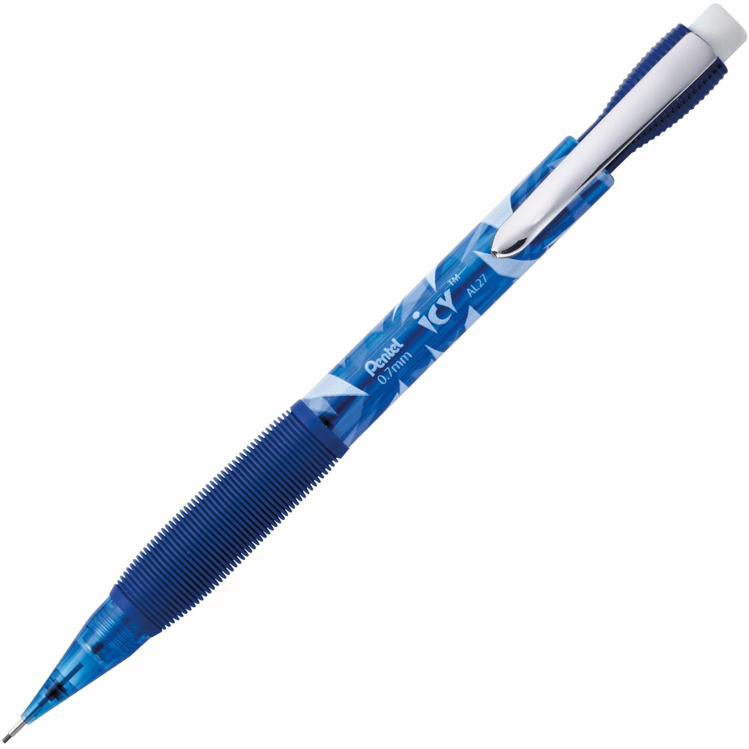 Pentel Icy Mechanical Pencil - 0.7 mm Lead - #2 - Refillable - Blue Barrel - 1 Dozen