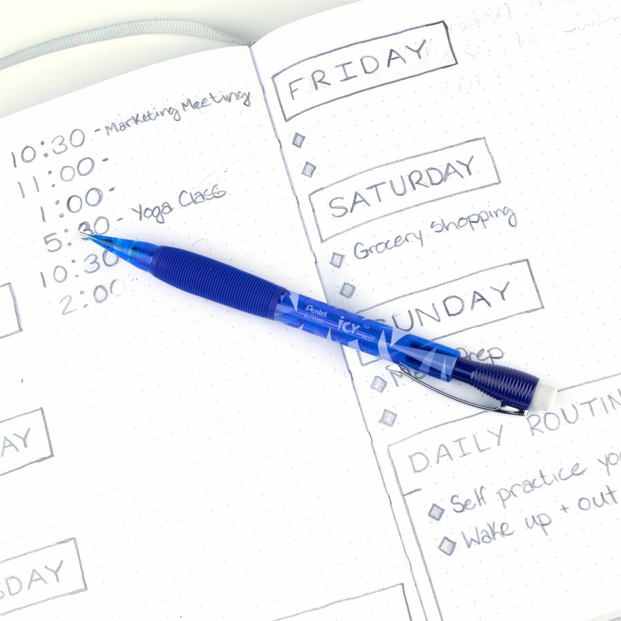 Pentel Icy Mechanical Pencil - 0.7 mm Lead - #2 - Refillable - Blue Barrel - 1 Dozen