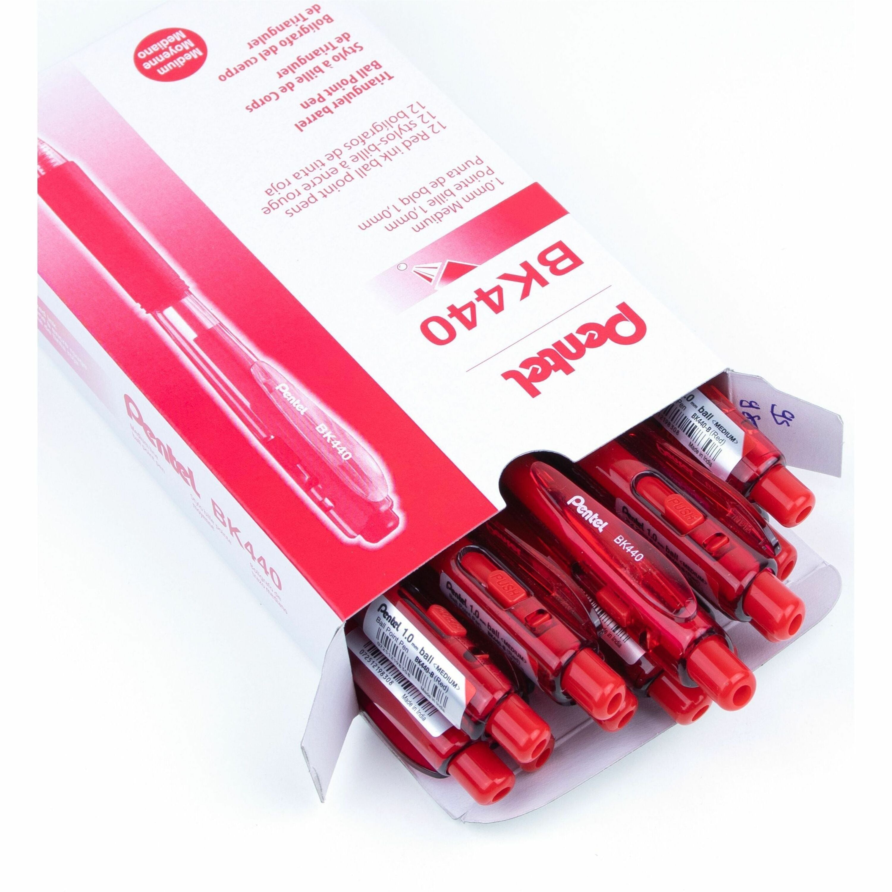 Pentel WOW! Retractable Ballpoint Pens - 1 mm Medium Pen Point - Retractable - Red Ink - Red Barrel - 1 Dozen