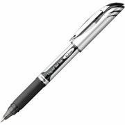 Pentel EnerGel Deluxe Rollerball Pen - 0.7 mm Medium Pen Point - Refillable - Black Ink - Gel-based - Silver Barrel - 12 / Box