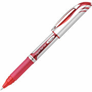 Pentel EnerGel Deluxe Rollerball Pen - 0.7 mm Medium Pen Point - Refillable - Red Ink - Gel-based - Silver Barrel - 12 / Box