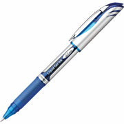 Pentel EnerGel Deluxe Rollerball Pen - 0.7 mm Medium Pen Point - Refillable - Blue Ink - Gel-based - Silver Barrel - 12 / Box