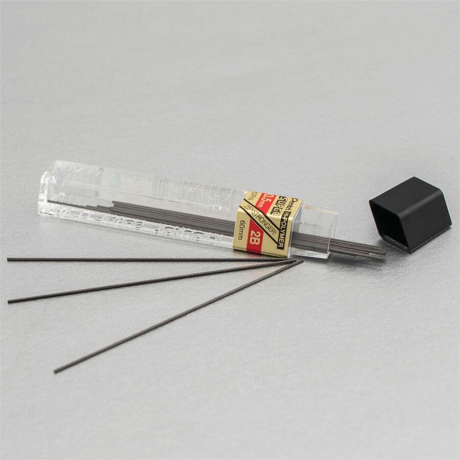 Pentel Super Hi-Polymer Leads - 0.5 mm , Fine Point - 2B - Black Lead - 12 / Tube
