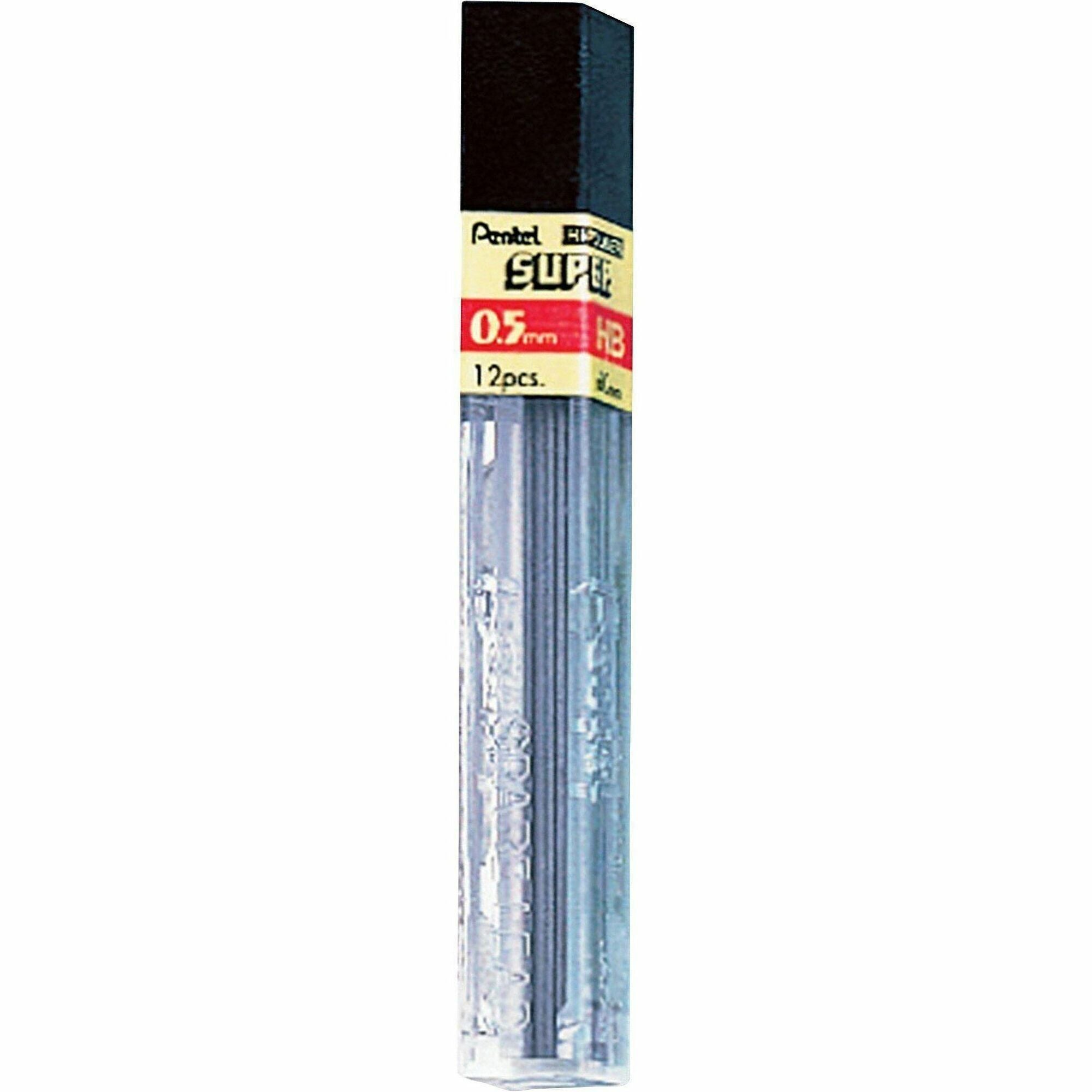 Pentel Hi-Polymer Super Lead Refills for Mechanical Pencils, 12 Leads Per Tube, HB Grade, Standard Lead for Everyday Use, 0.5mm Fine Point