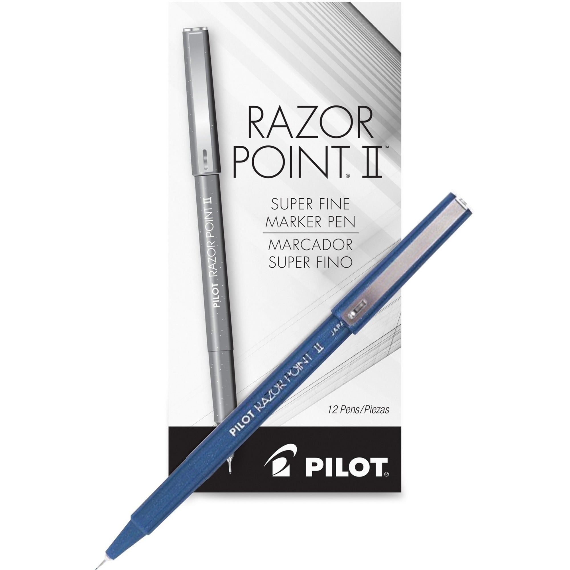 Pilot Marker Pens - 0.3 mm Super Fine Pen Point - Blue Ink - Blue Plastic Barrel - Writing - 1 Dozen
