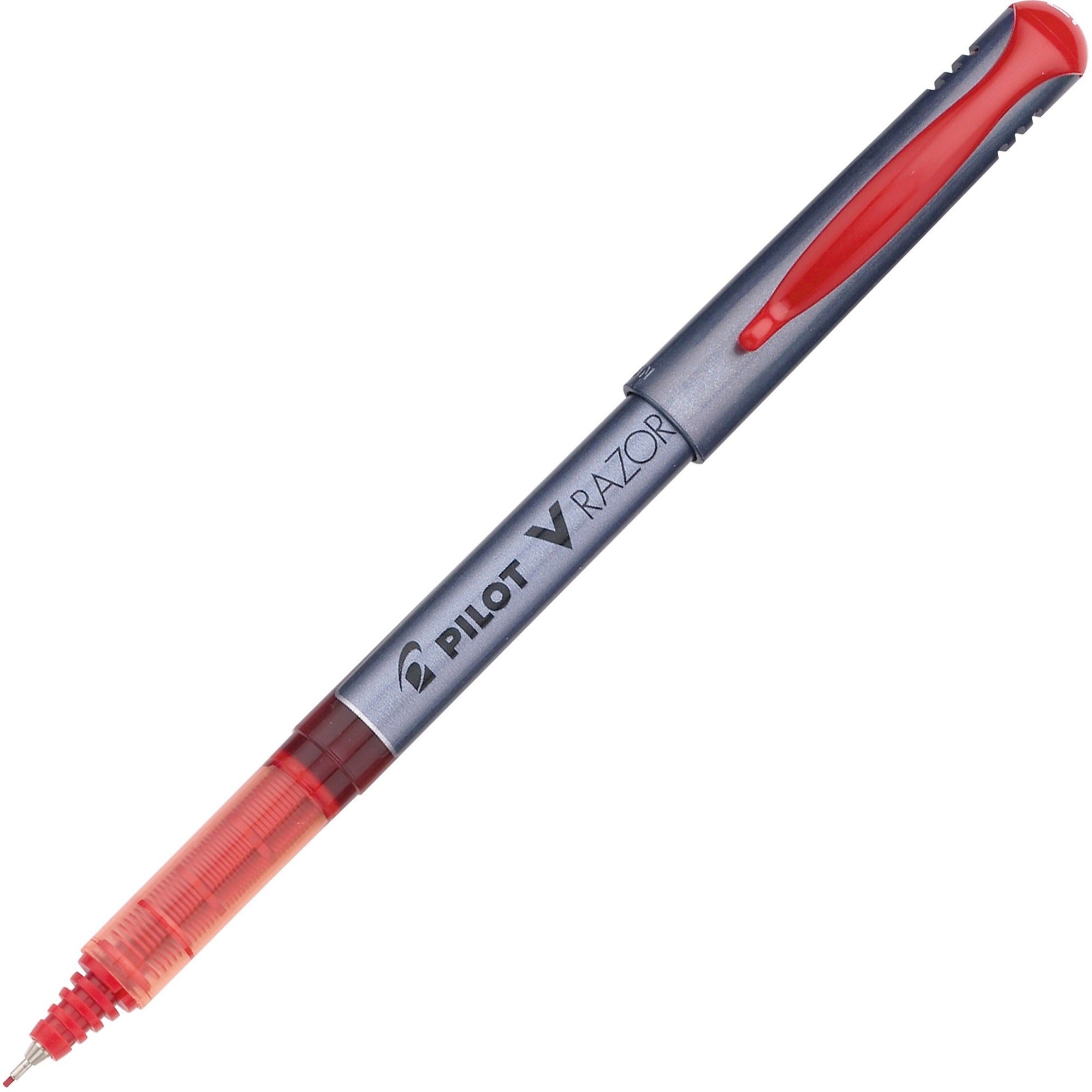 Pilot Marker Pens - 0.5 mm Extra Fine Pen Point - Red Ink - Clear Plastic, Gray Barrel - Writing - 1 Dozen