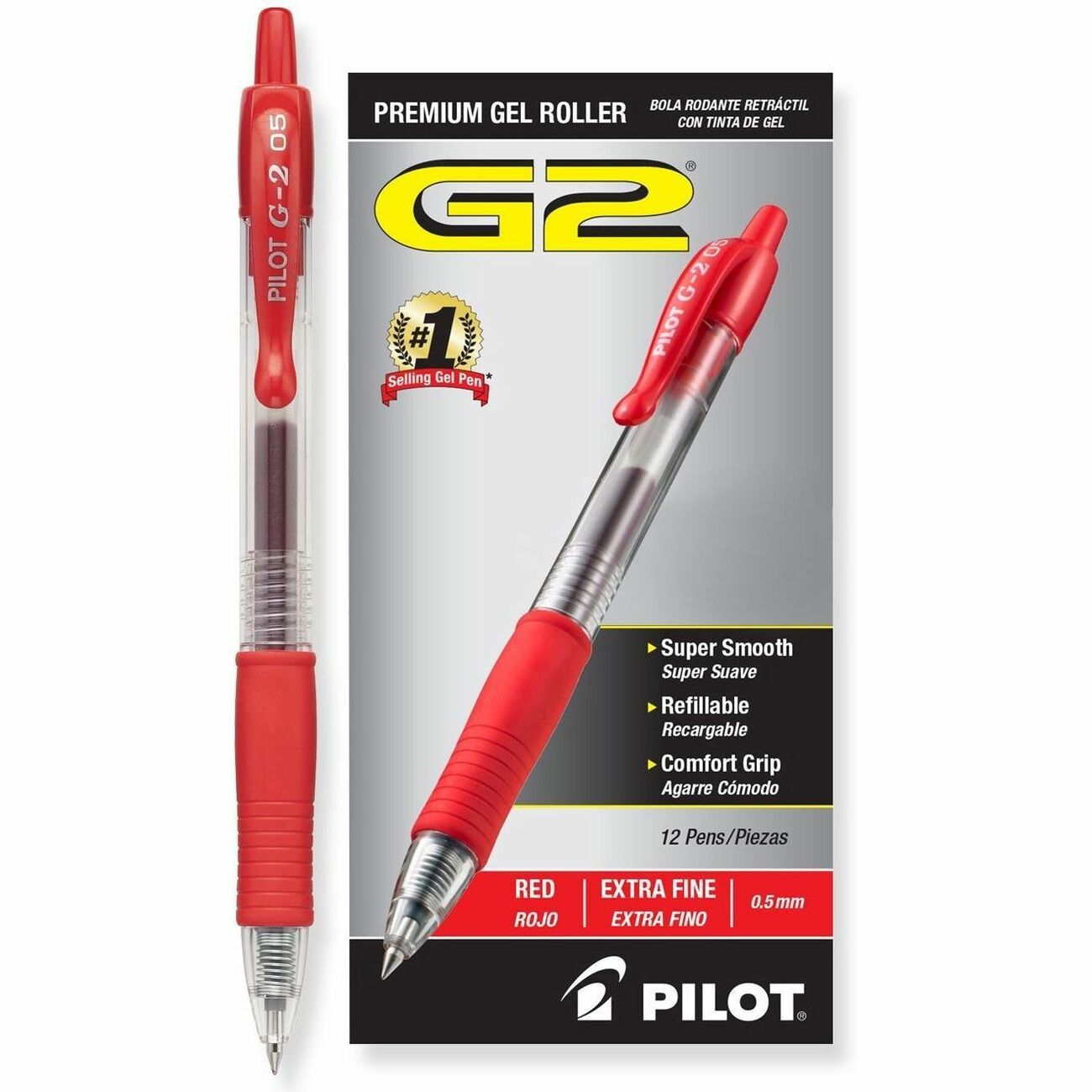 G2 Premium Gel Ink Retractable Pens, 0.5 mm Extra Fine, Red Ink, Refillable, 1 Dozen