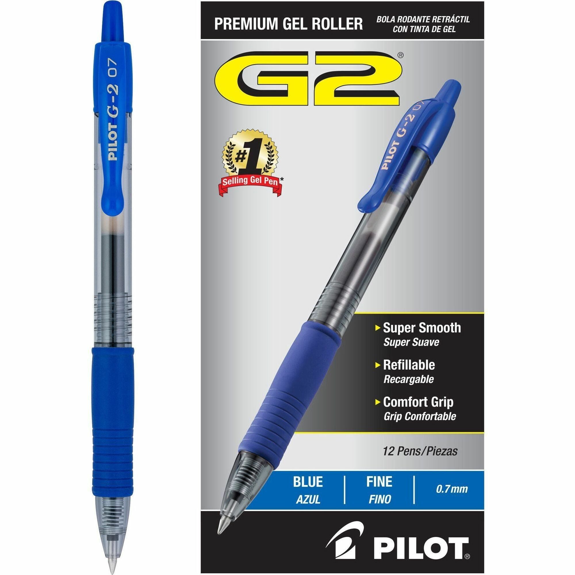 G2 Premium Gel Ink Retractable Pens - 0.7 mm Fine Pen Point - Refillable - Retractable - Blue Ink - Gel-based - Clear Barrel - 1 Dozen