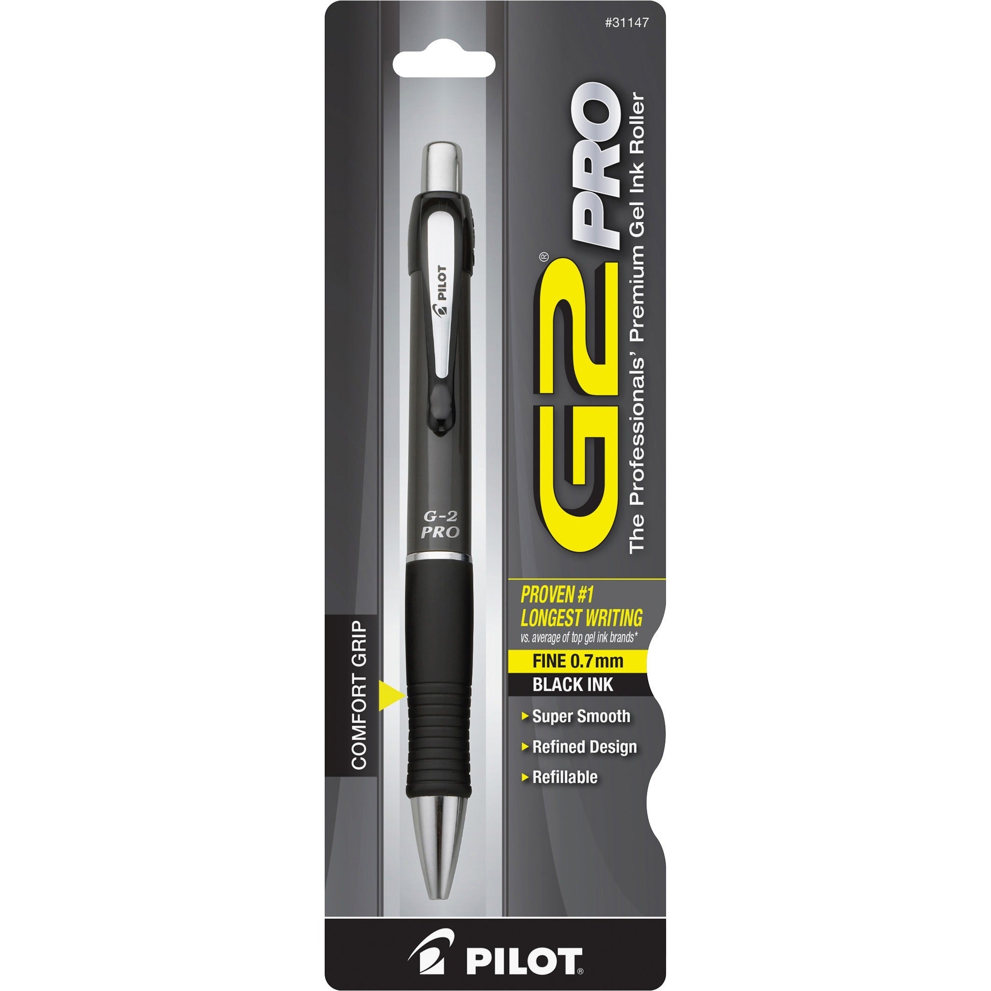 0.7 mm Fine Pen Point - Refillable - Retractable - Black Ink - Gel-based - Gray Barrel - 1 Each