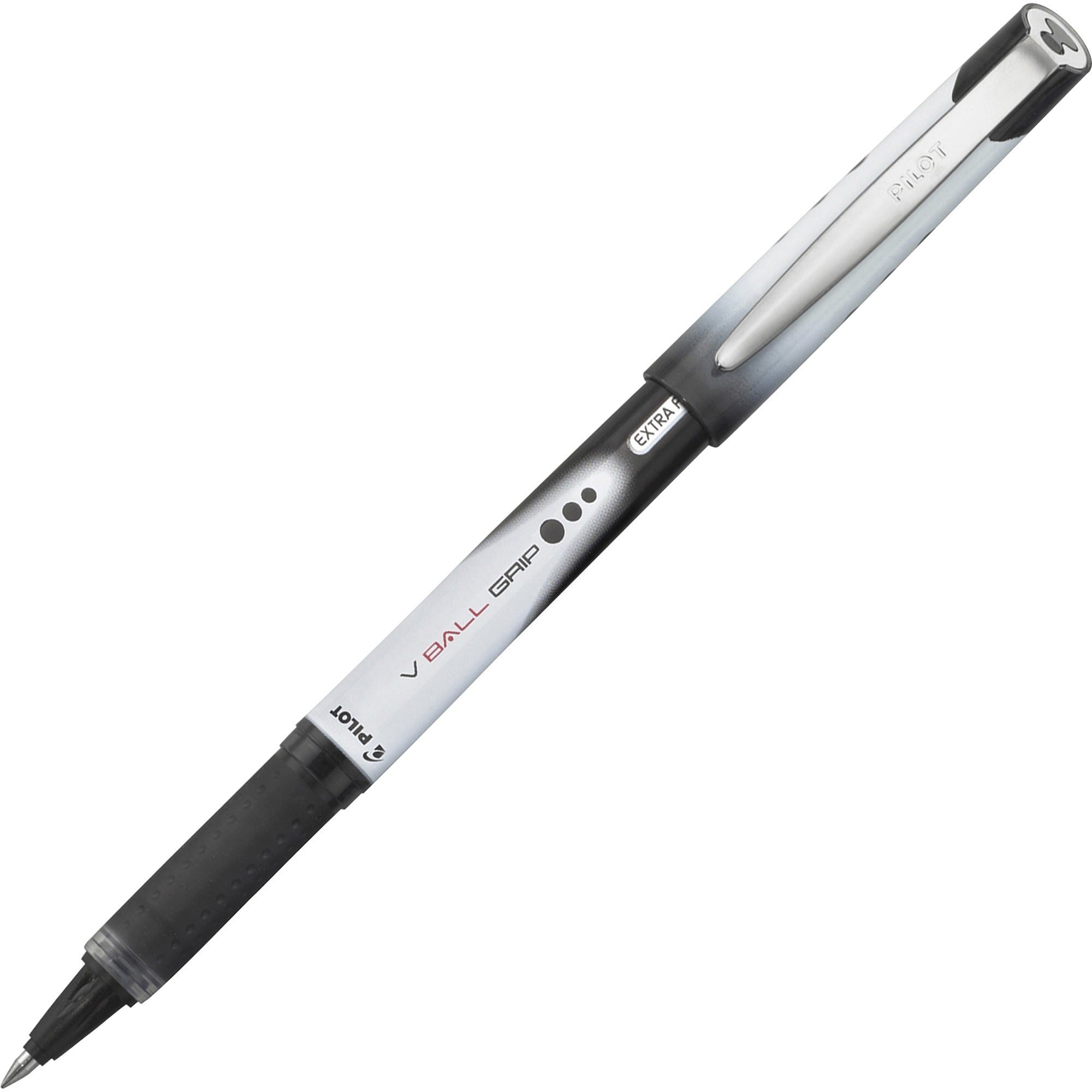 Pilot Vball Grip Liquid Ink Rollerball Pens - 0.5 mm Fine Pen Point - Black Ink - Metal Barrel - 1 Dozen