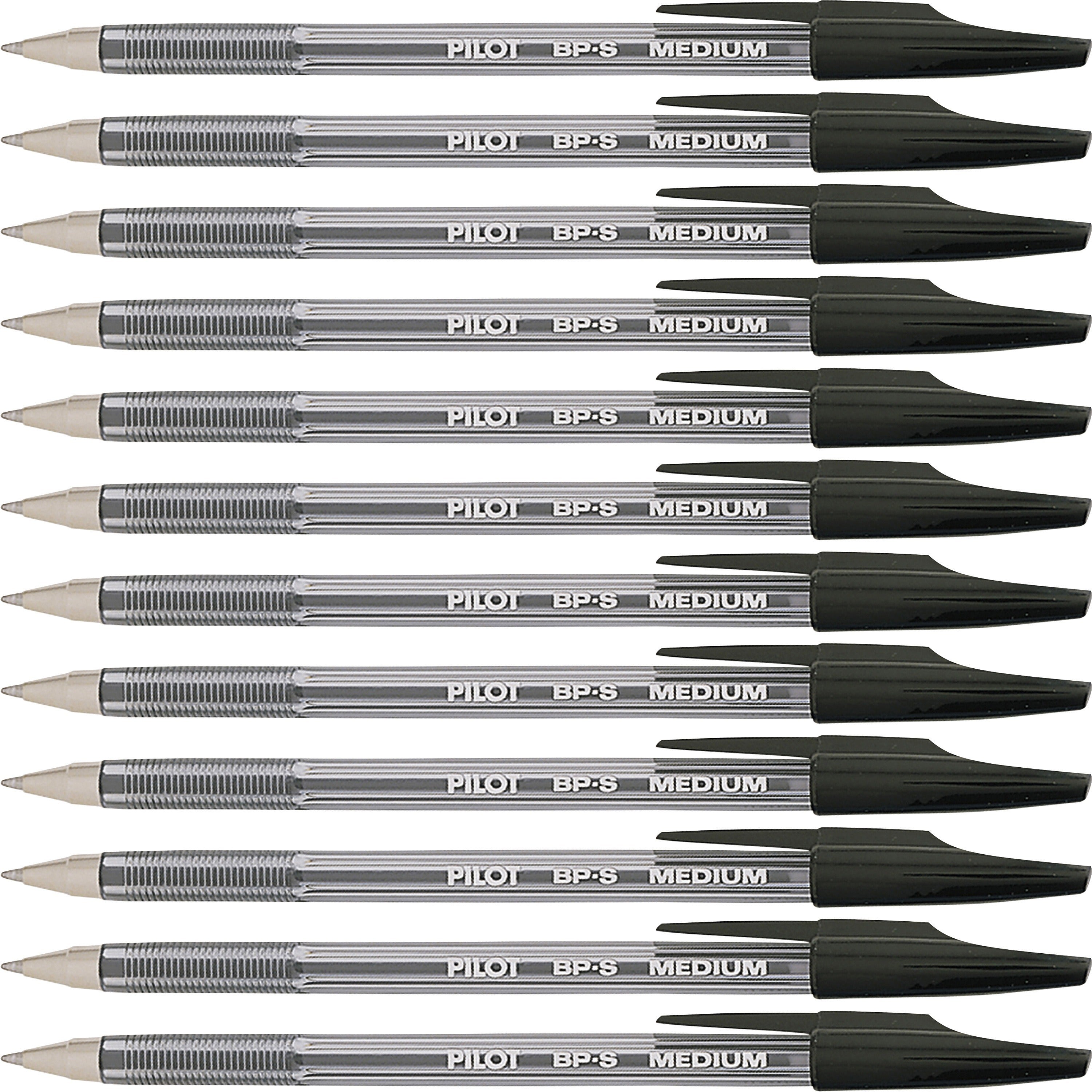 Pilot Better BP-S Ball Stick Pens - 1 mm Medium Pen Point - Refillable - Black Ink - Crystal, Clear Barrel - Stainless Steel Tip - 1 Dozen