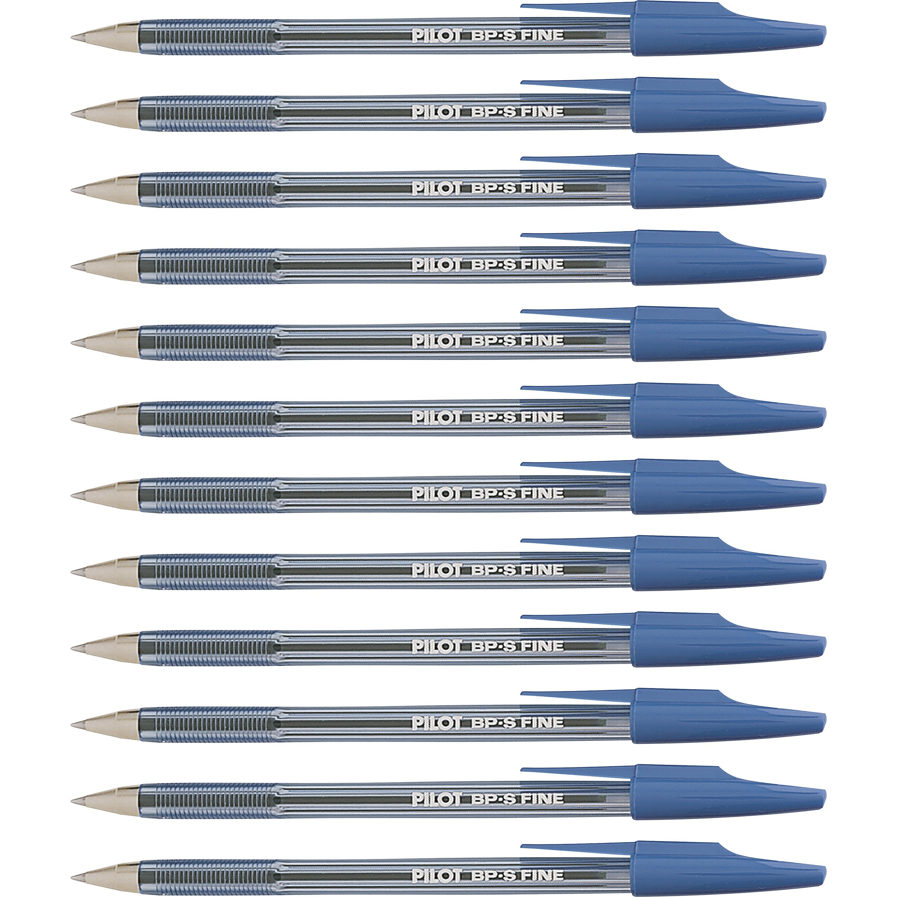 Pilot Better BP-S Ball Stick Pens - 0.7 mm Fine Pen Point - Refillable - Blue Ink - Crystal, Clear Barrel - Stainless Steel Tip - 1 Dozen