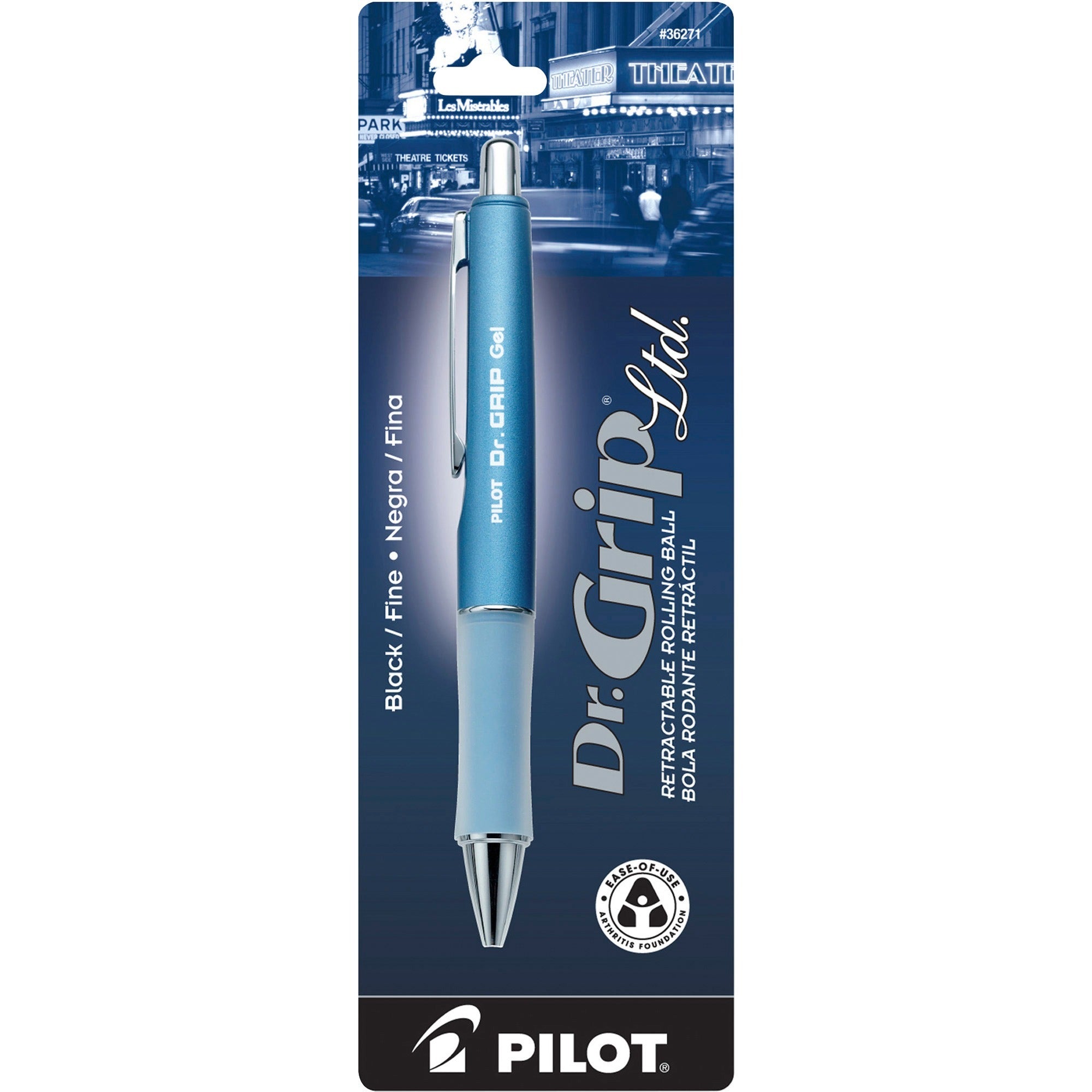 Pilot Dr. Grip Retractable Gel Rollerball Pens - 0.7 mm Fine Pen Point - Refillable - Retractable - Black Ink - Gel-based - Ice Blue Barrel - 1 Pack