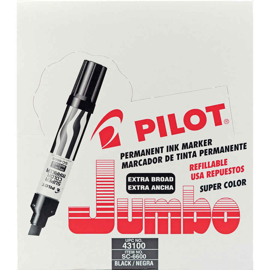 Chisel Marker Point - Refillable - Black Ink - White, Black Barrel - 1 Each