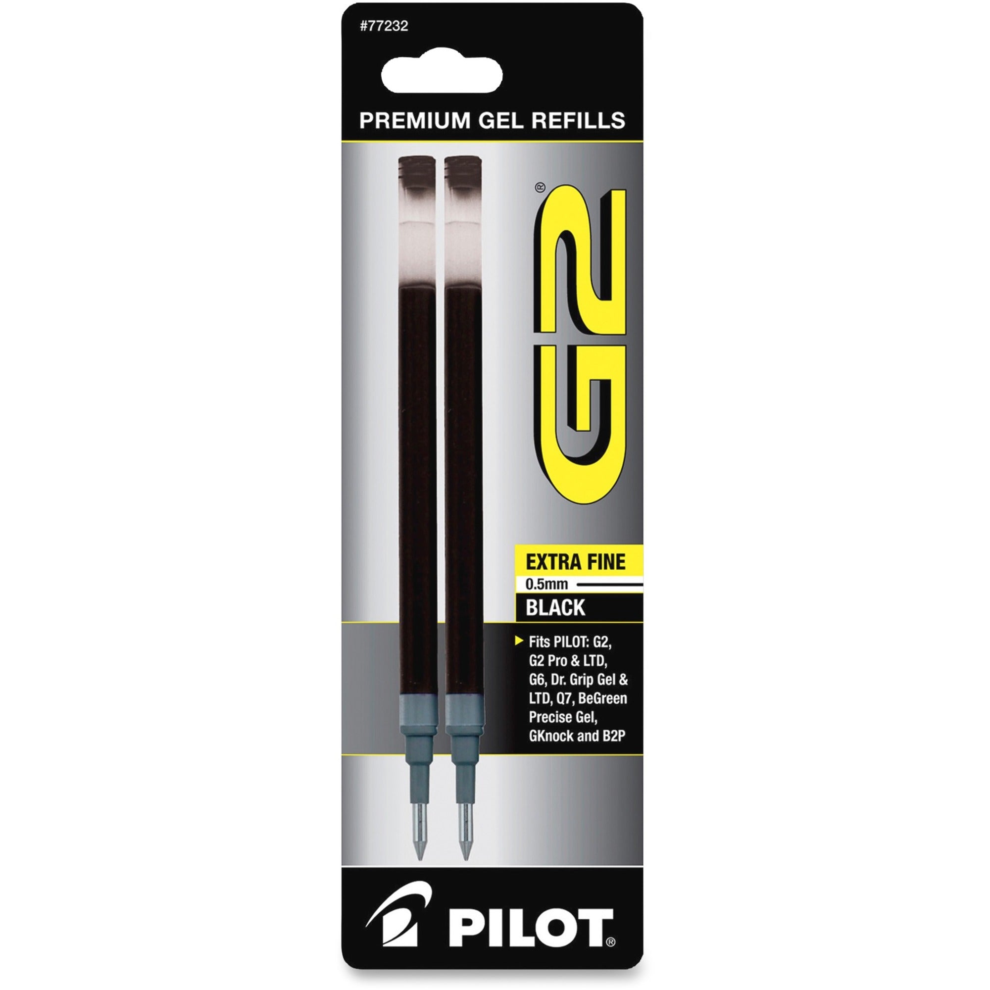 Pilot G2 Premium Gel Ink Pen Refills - 0.50 mm , Extra Fine Point - Black Ink - Smear Proof - 2 / Pack