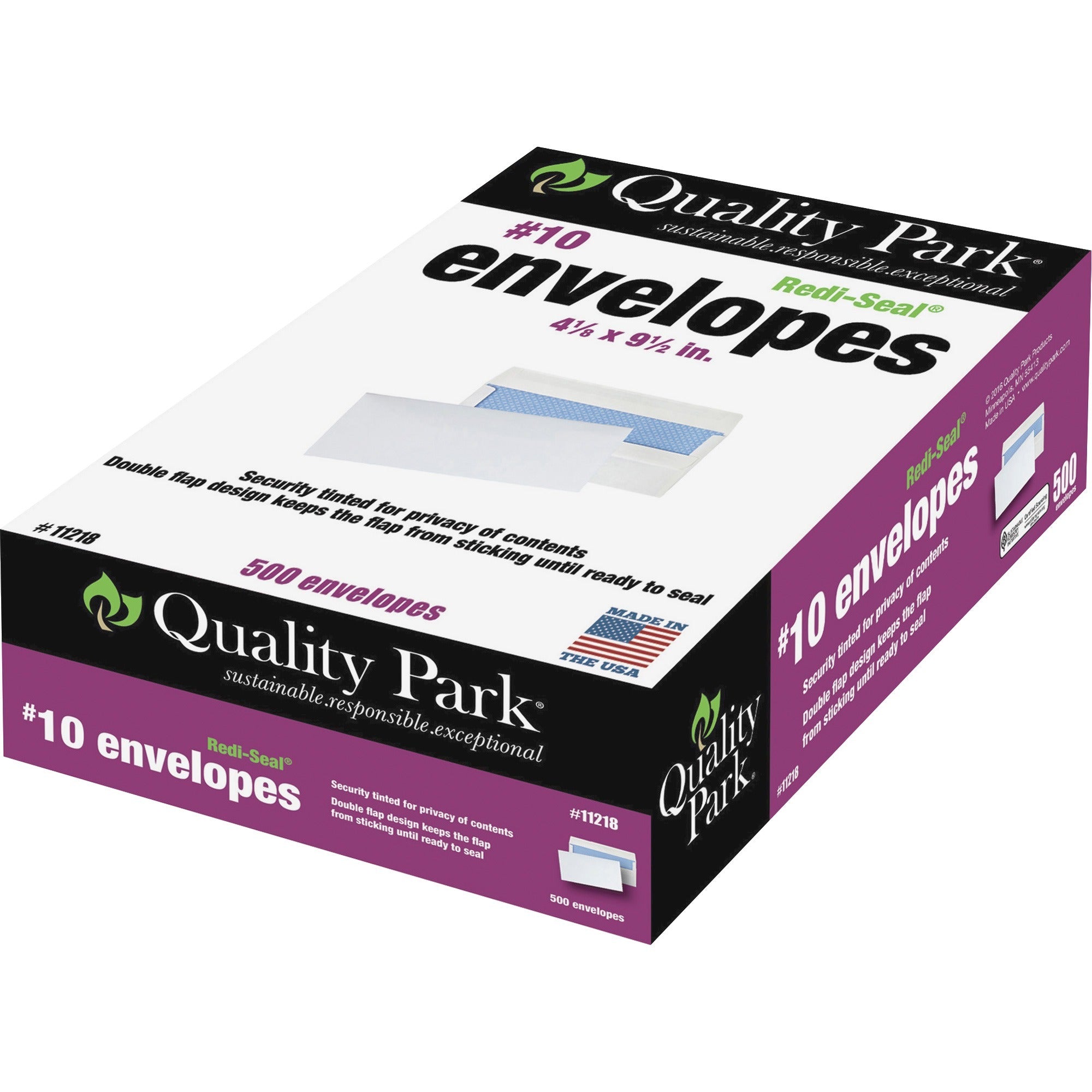 Security - #10 - 4 1/8" Width x 9 1/2" Length - 24 lb - Gummed - White - Wove - 500 / Box