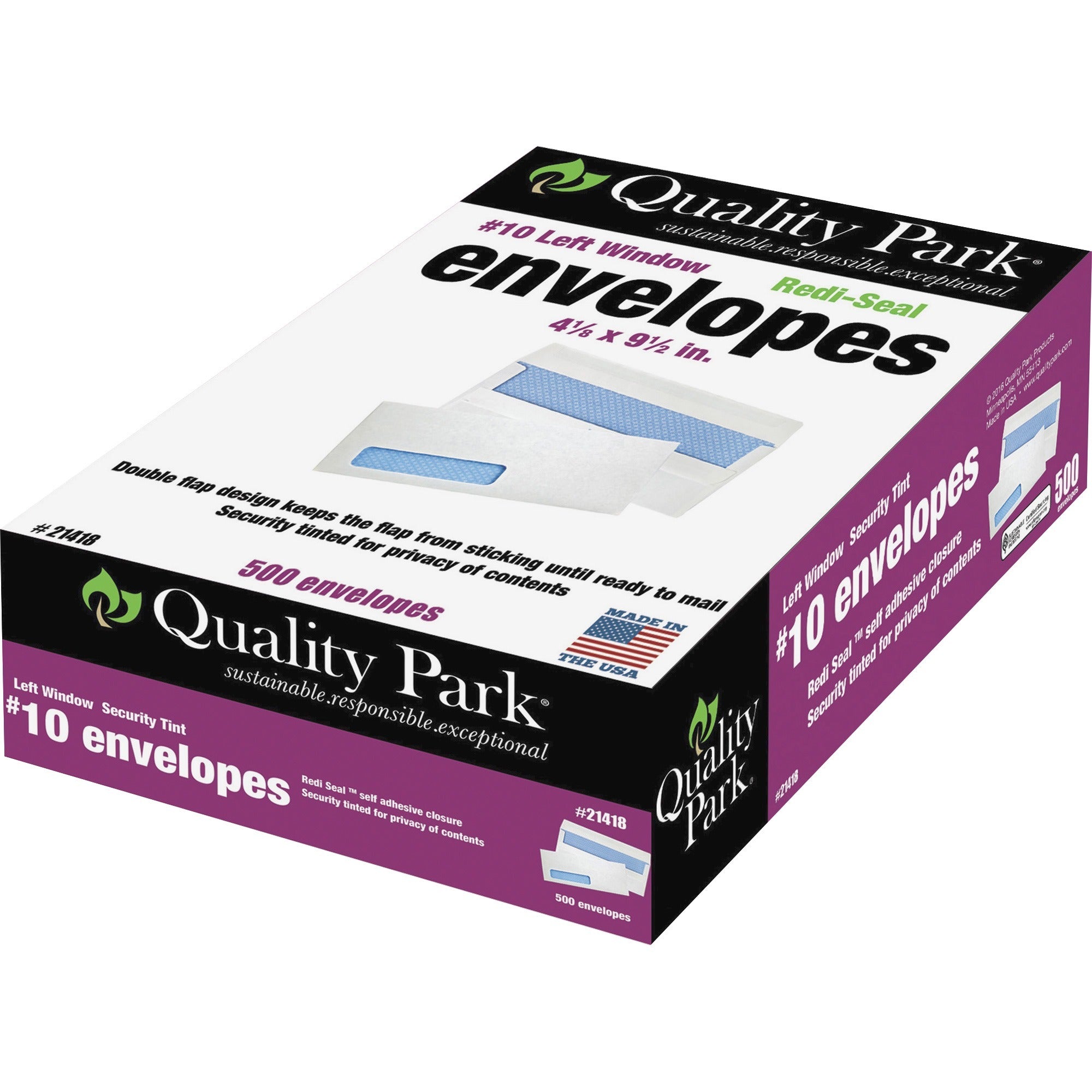 Single Window - #10 - 4 1/8" Width x 9 1/2" Length - 24 lb - Self-sealing - White - Wove - 500 / Box