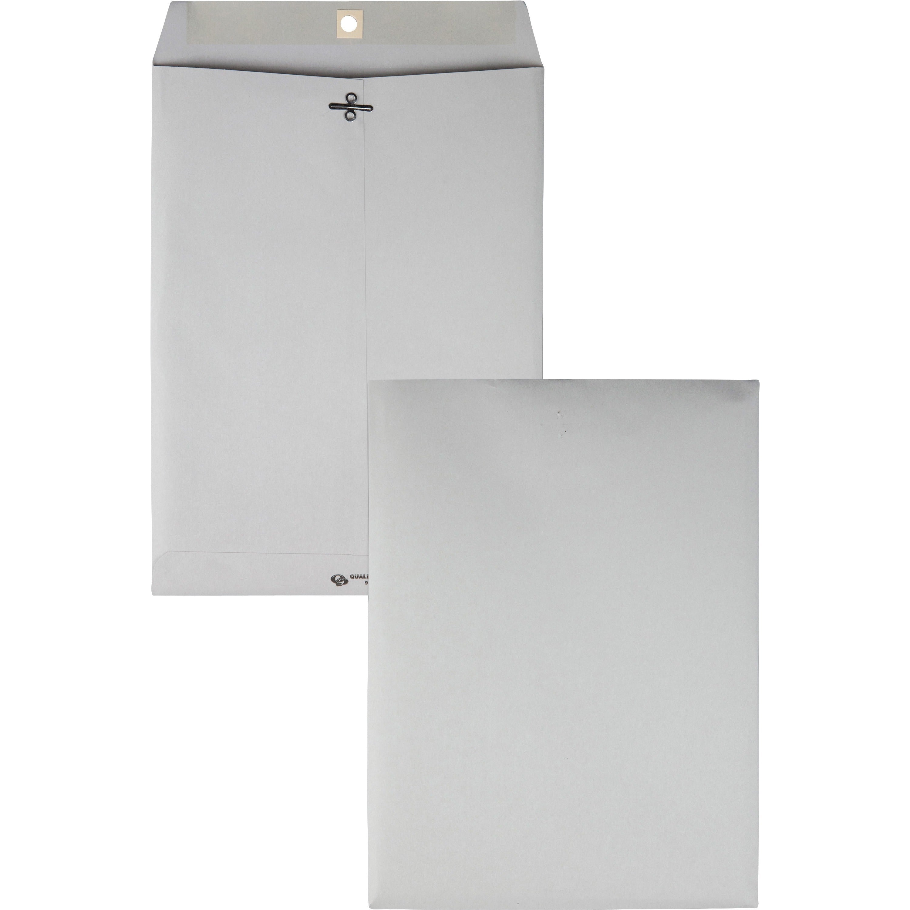 Quality Park 9 x 12 Clasp Envelopes with Deeply Gummed Flaps - Clasp - #90 - 9" Width x 12" Length - 28 lb - Gummed - Gray - Kraft - 100 / Box