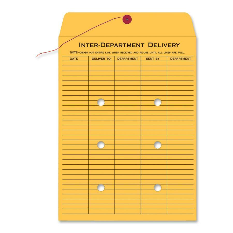 Inter-department - 9" Width x 12" Length - 28 lb - String/Button - Brown Kraft - Kraft - 100 / Box
