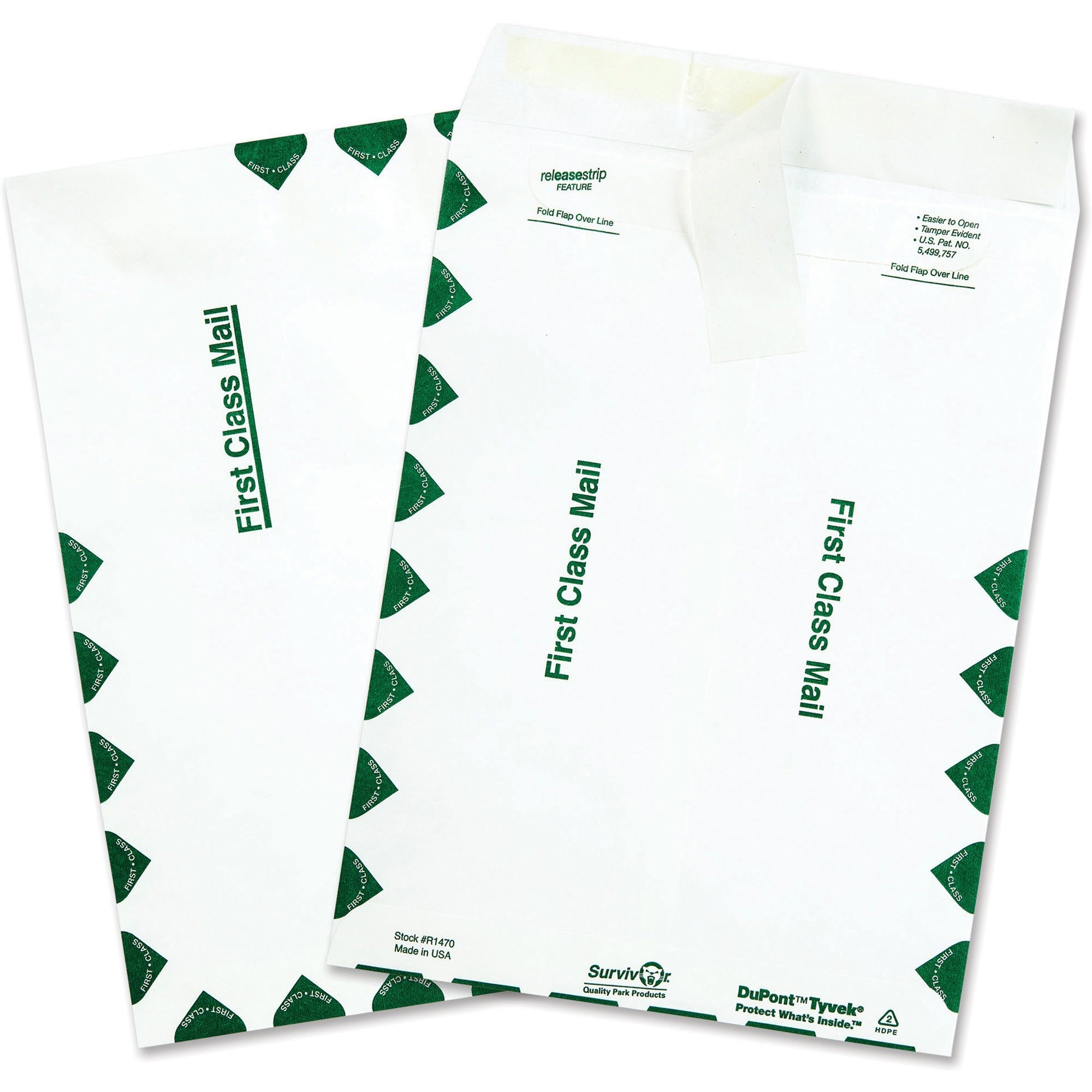 First Class Mail - #10 1/2 - 9" Width x 12" Length - 14 lb - Peel & Seal - White - Tyvek - 100 / Box