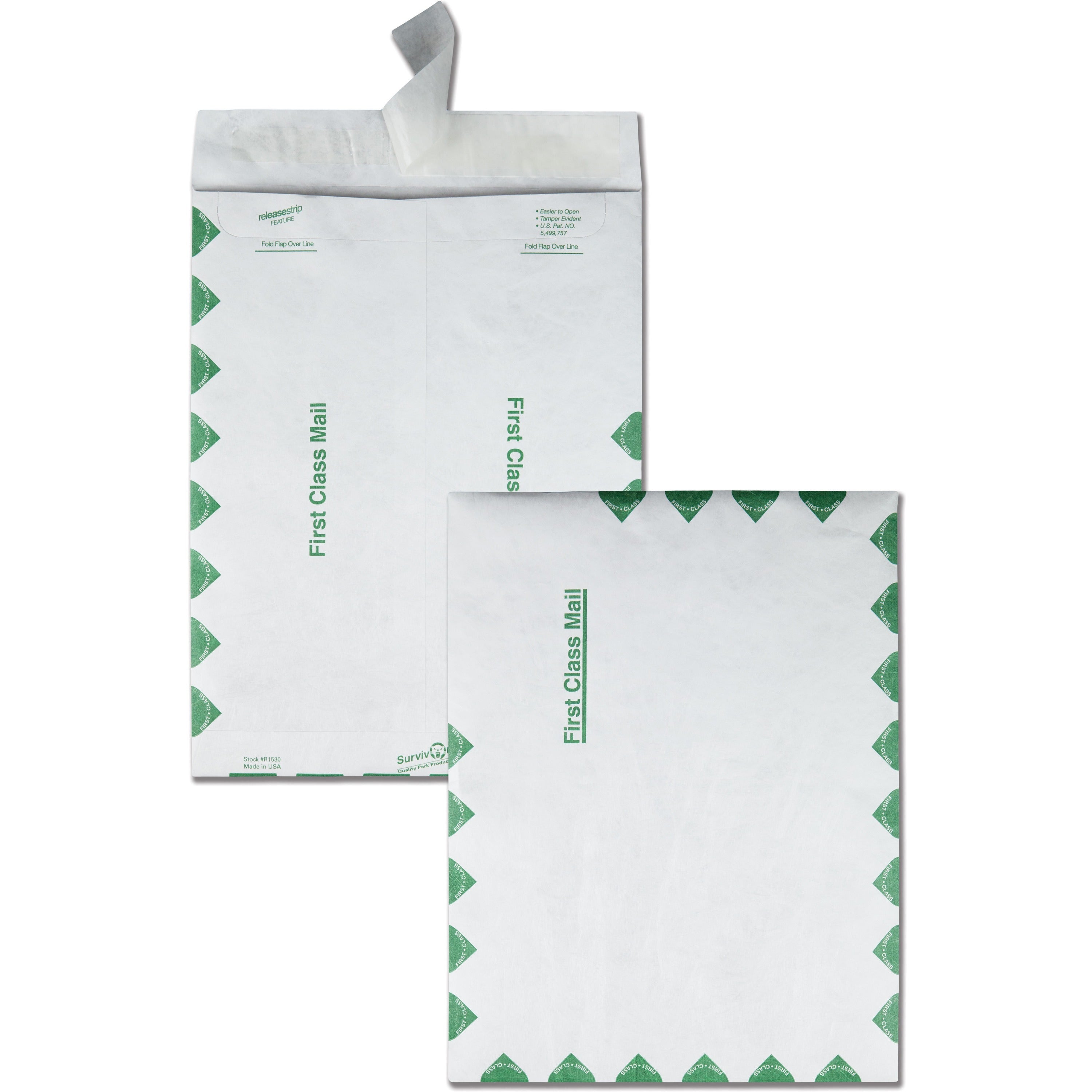 First Class Mail - #12 1/2 - 9 1/2" Width x 12 1/2" Length - 14 lb - Peel & Seal - White - Tyvek - 100 / Box