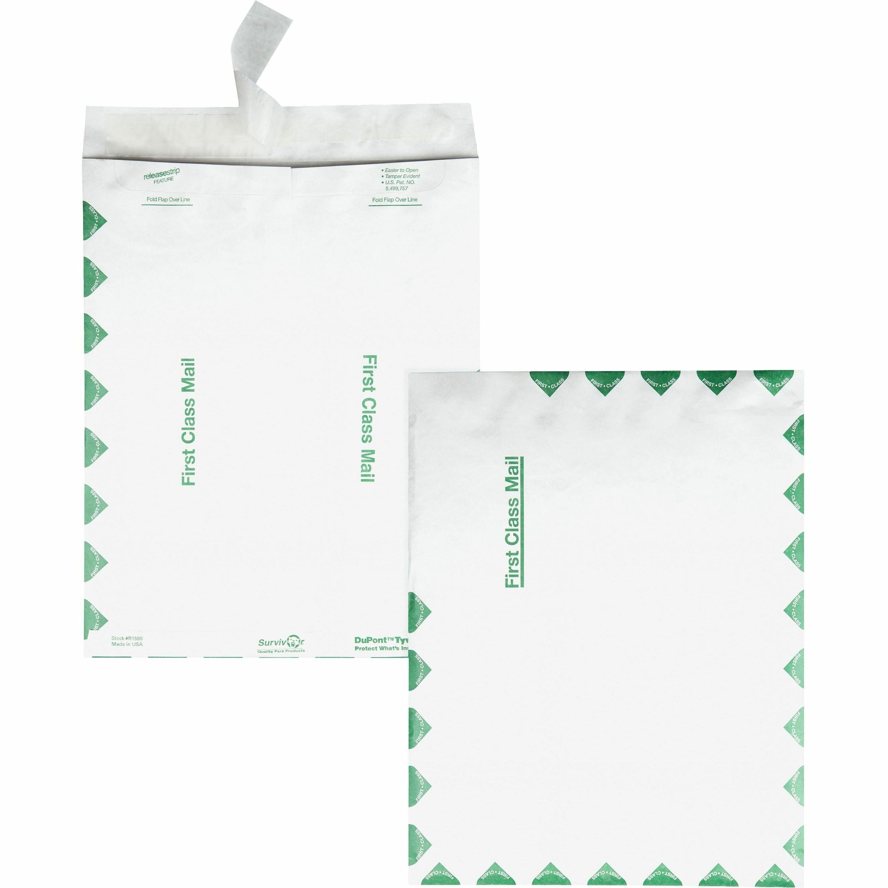 First Class Mail - #13 1/2 - 10" Width x 13" Length - 14 lb - Peel & Seal - White - Tyvek - 100 / Box