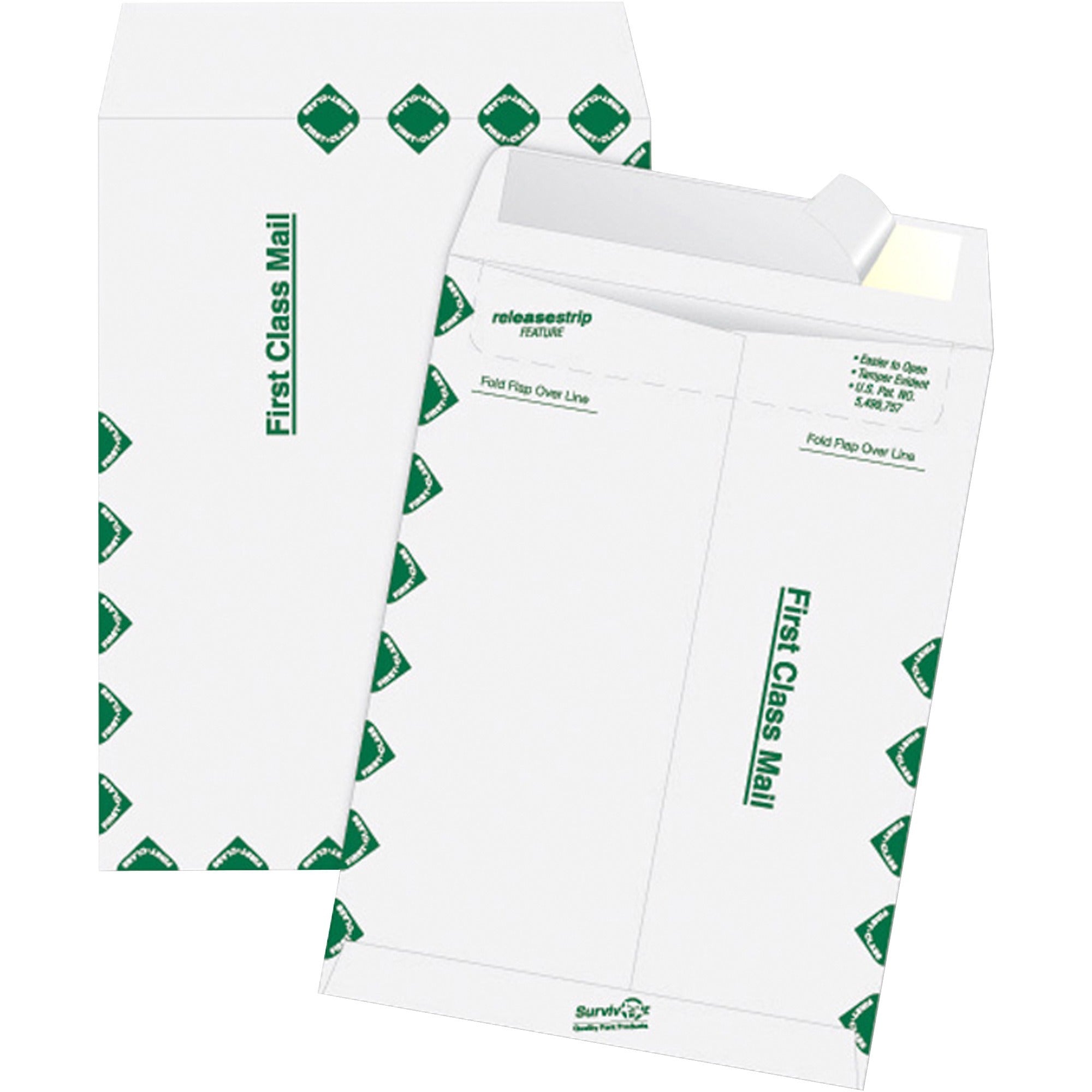 First Class Mail - #15 1/2 - 12" Width x 15 1/2" Length - 14 lb - Peel & Seal - White - Tyvek - 100 / Box