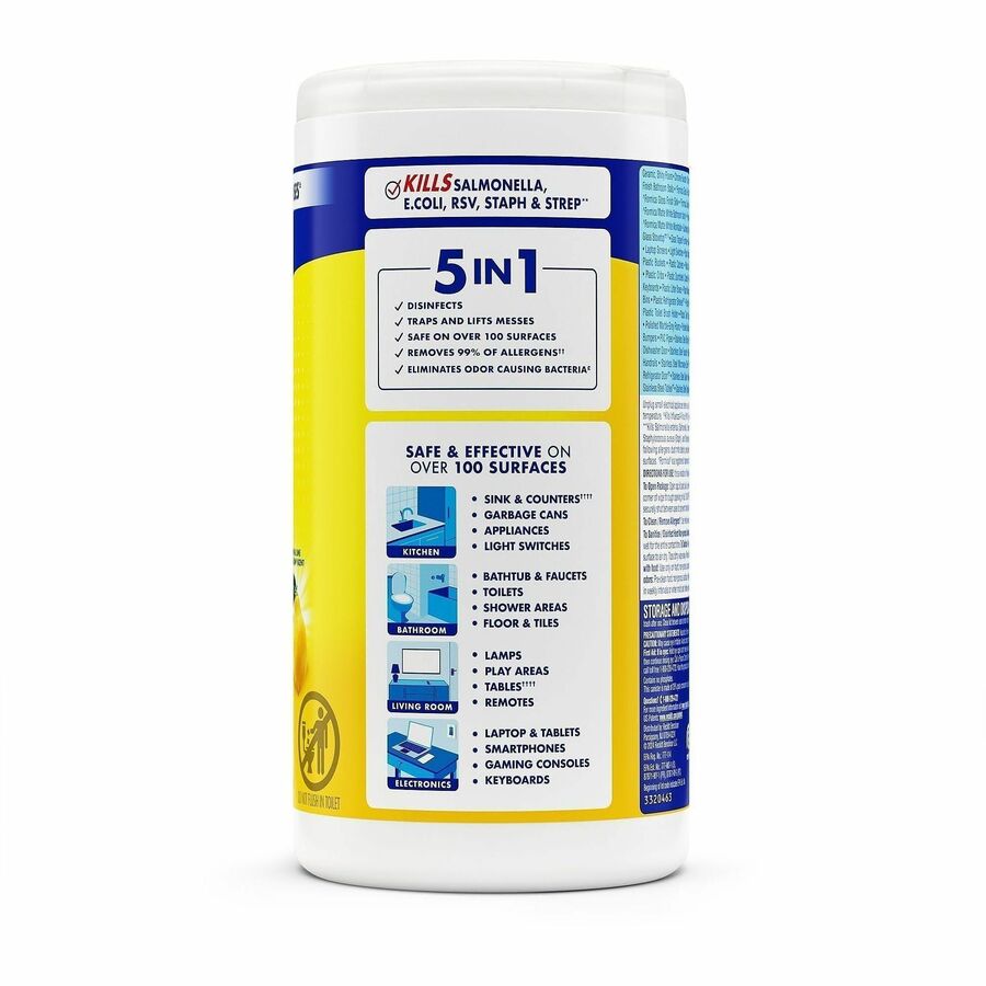 Lysol Disinfecting Wipes - Ready-To-Use - Lemon, Lime Blossom Scent - 7" Length x 7.25" Width - Bleach-free, Antibacterial, Disinfectant, Pre-moistened - White - 80/Tub - 6 / Carton