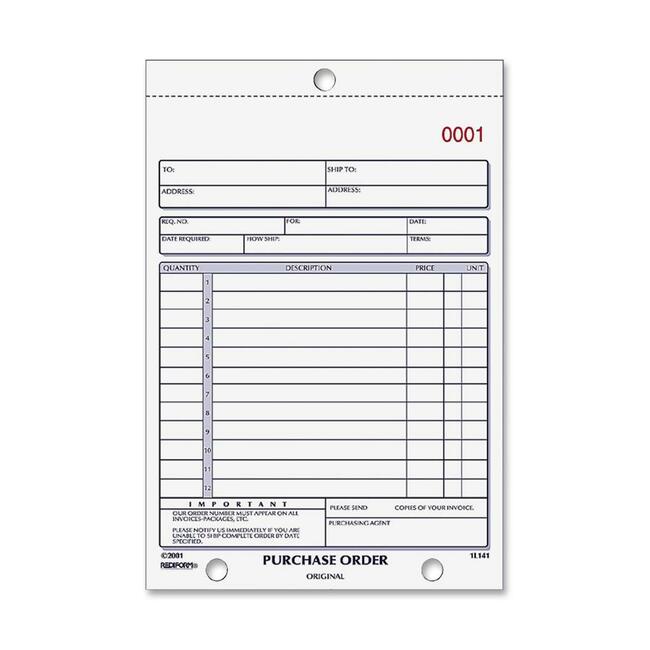 Rediform 2-part Carbonless Purchase Order Book - 50 Sheet(s) - 2 Part - Carbonless Copy - 5.50" x 7.87" Sheet Size - Assorted Sheet(s) - Blue Print Color - 1 Each
