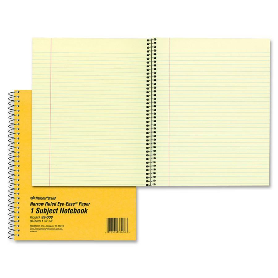 80 Sheets - Coilock - Ruled Red Margin - 16 lb Basis Weight - 8" x 10" Sheet Size - Green Paper - Brown Board Cover - Micro Perforated, Subject, Punched - 1 Each