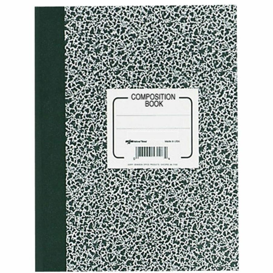 80 Sheets - Sewn - Ruled Margin - 8 3/8" x 11" Sheet Size - White Paper - Black Marble Cover - Subject - 1 Each