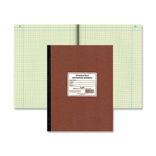 75 Sheets - Ruled Margin - 9 1/4" x 11 3/4" Sheet Size - Green Paper - Brown Pressboard Cover - Numbered - Recycled - 1 Each