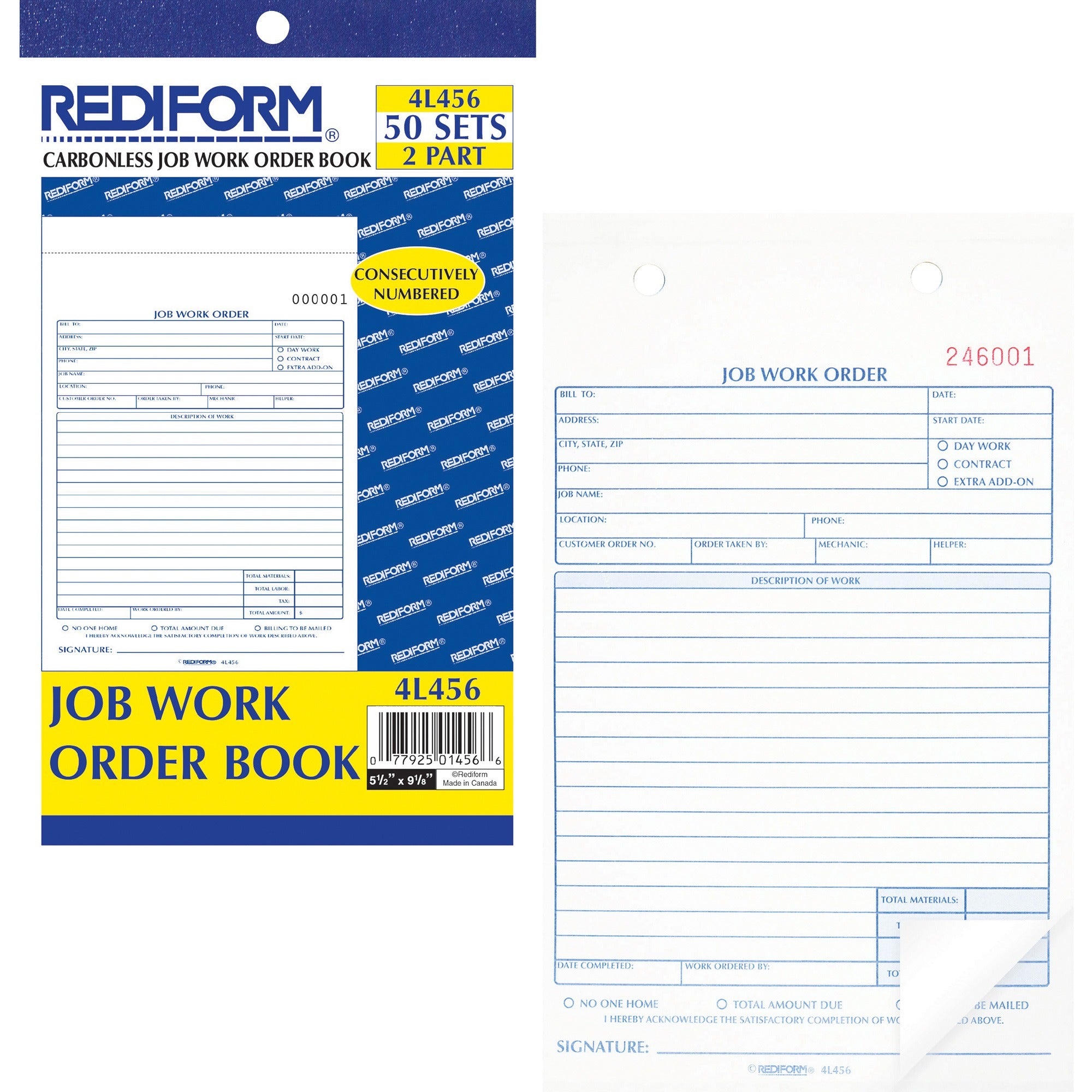 50 Sheet(s) - 2 Part - Carbonless Copy - 5.50" x 8.50" Sheet Size - Assorted Sheet(s) - Blue, Red Print Color - 1 Each
