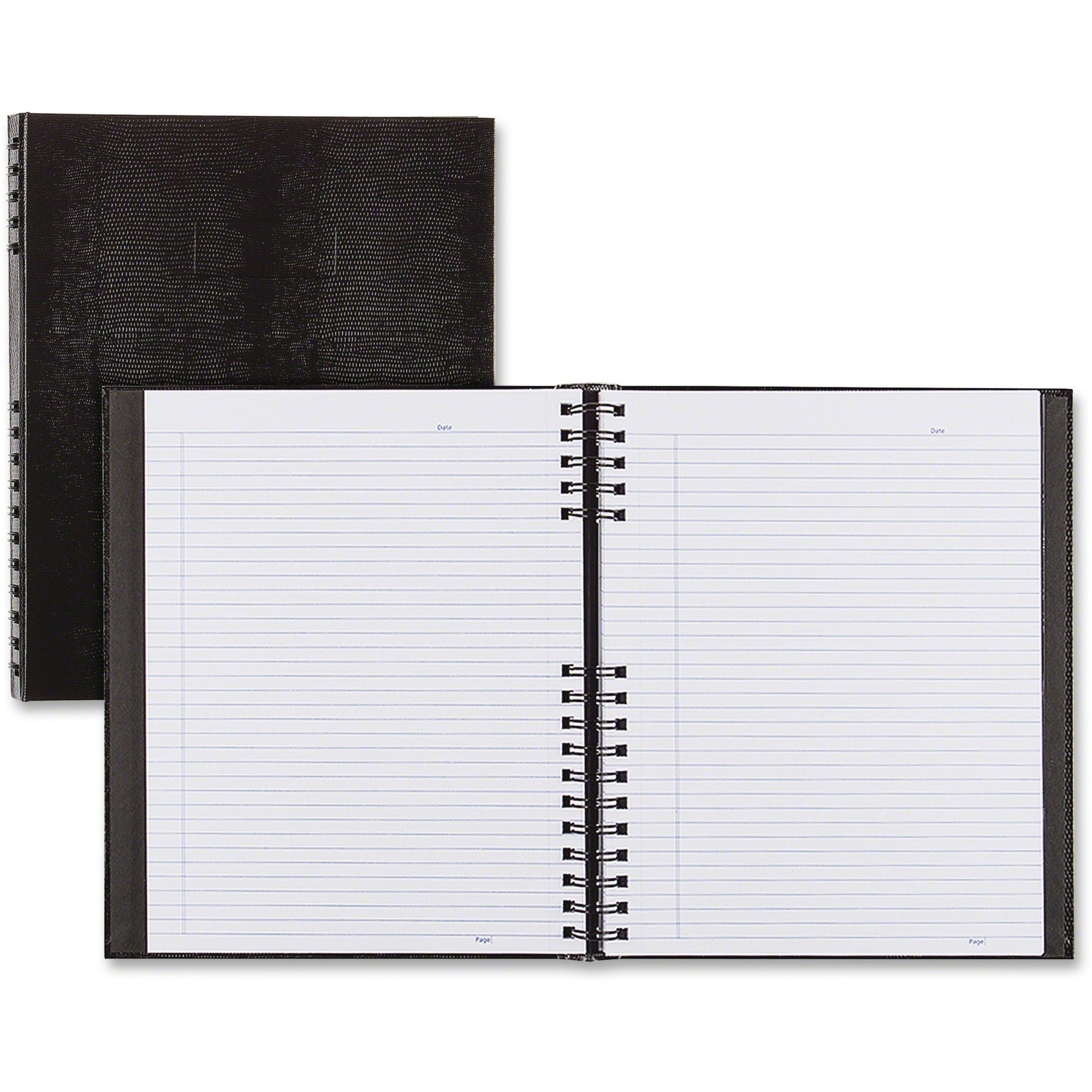 Rediform NotePro Twin-Wire Composition Notebook, Letter Size, 150 Sheets, 8.5" x 11", White Paper, Black Lizard Hard Cover, Micro Perforated, Self-Adhesive Tabs, Pocket, Index Sheet, 1 Each