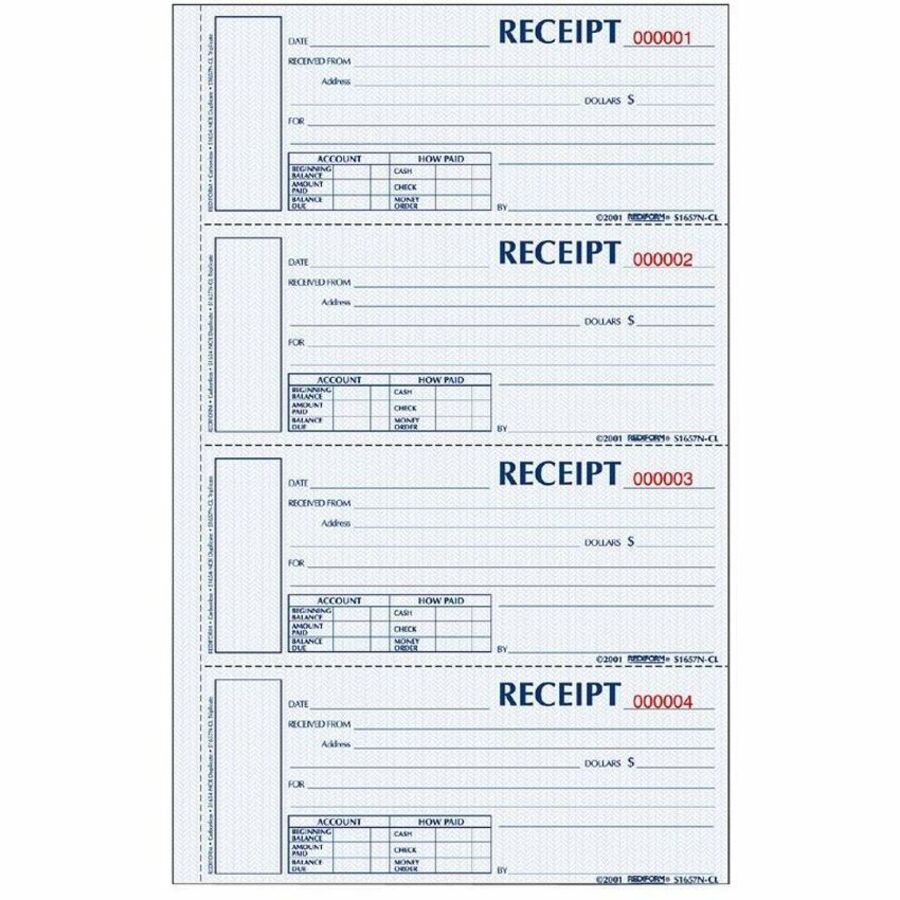 200 Sheet(s) - 3 Part - Carbonless Copy - 2.75" x 6.87" Form Size - 8" x 11" Sheet Size - White, Canary, Pink - Red Print Color - 1 Each