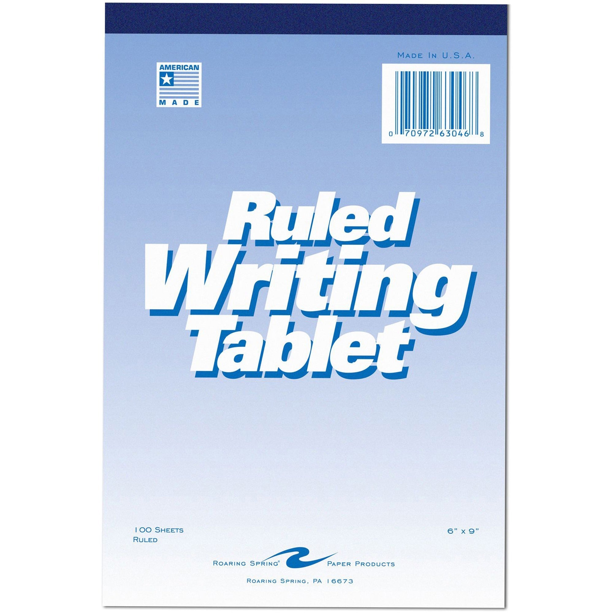 100 Sheets - Glued/Tapebound - 15 lb Basis Weight - 6" x 9" Sheet Size - White Paper - White Chipboard Cover - Chipboard Backing - 1 Each