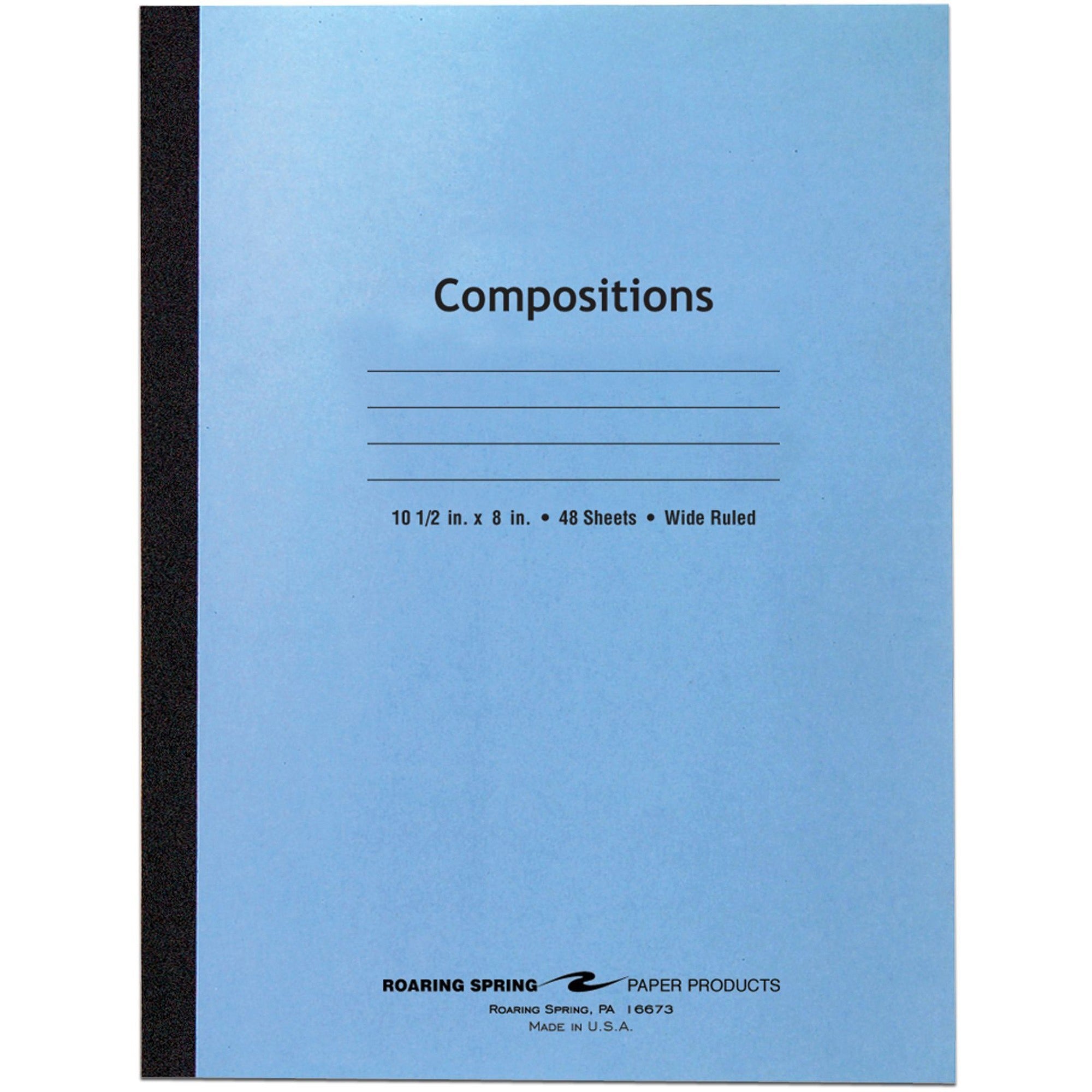 Roaring Spring Wide Ruled Flexible Cover Composition Book, 48 Sheets, 96 Pages, 10.5" x 8", Blue Cover, White Paper, Sewn/Tapebound, 1 Each