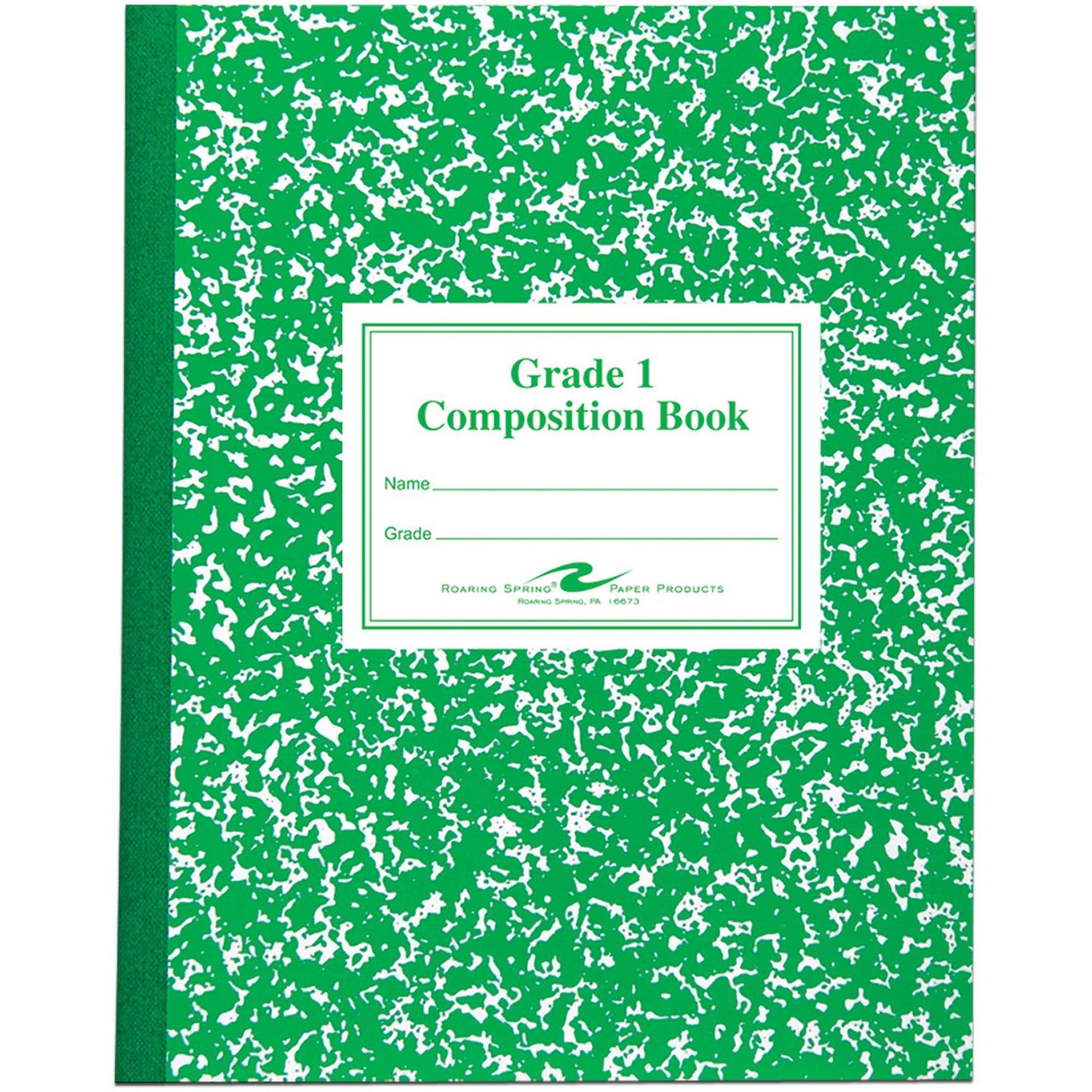 Roaring Spring Grade School Ruled Marble Flexible Cover Composition Book, 50 Sheets, 100 Pages, 9 3/4" x 7 3/4", White Paper, Green Marble Cover, 1 Each