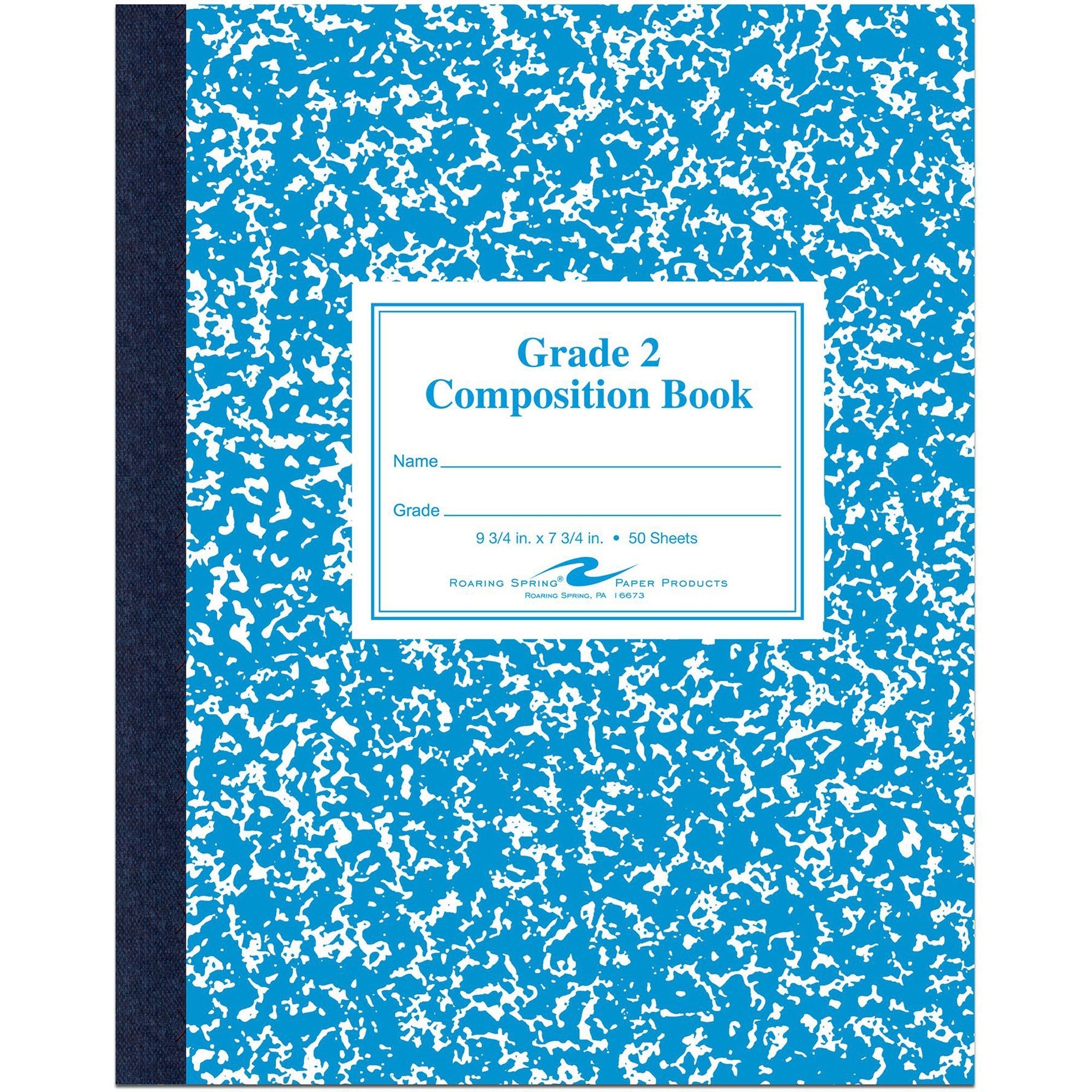 Roaring Spring Grade School Ruled Marble Flexible Cover Composition Book, 50 Sheets, 100 Pages, 9 3/4" x 7 3/4", Blue Marble Cover, Red Binding, 1 Each